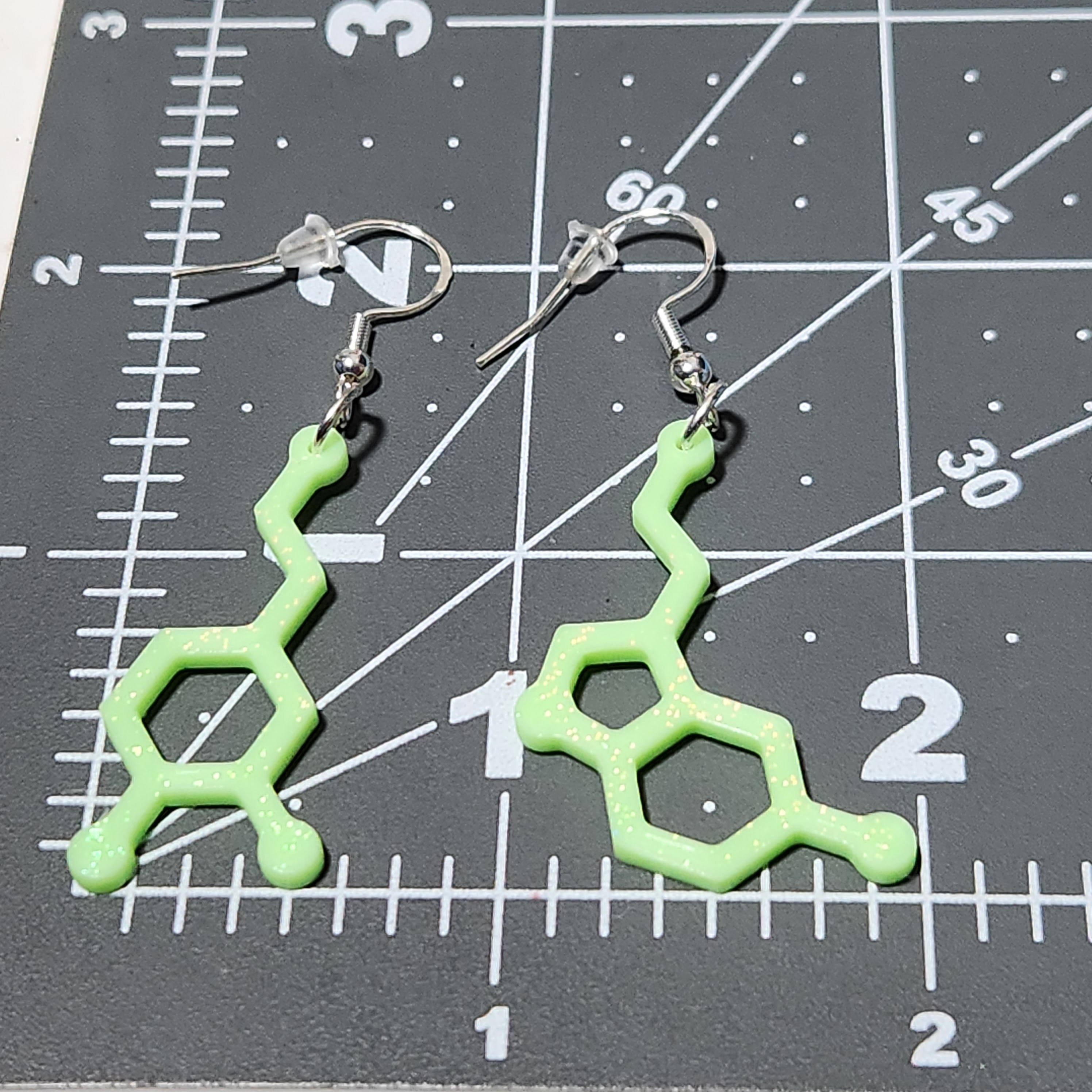 Green Glow Serotonin and Dopamine Molecular Earrings