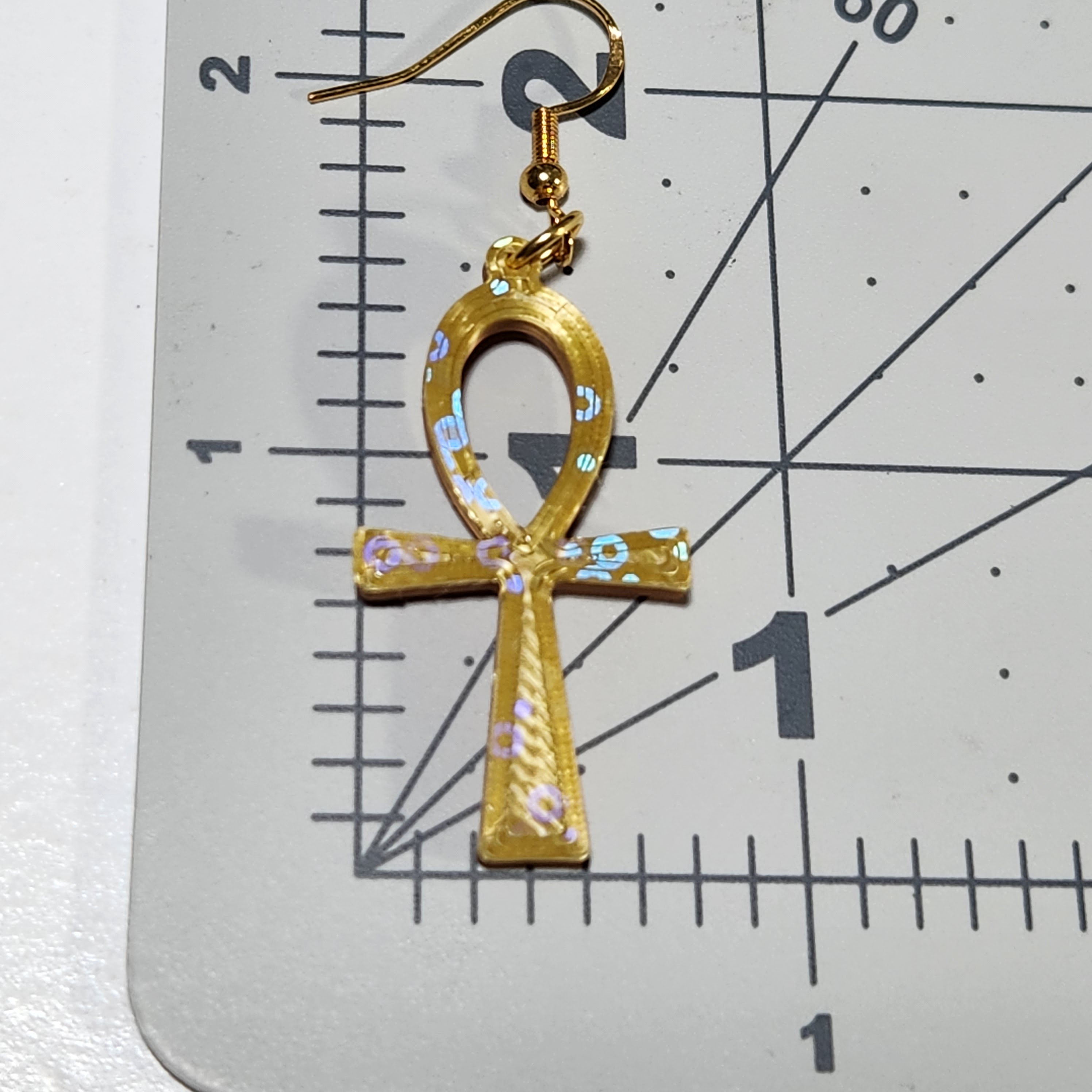 Gold, Green, or Purple Colored Ankh Earrings