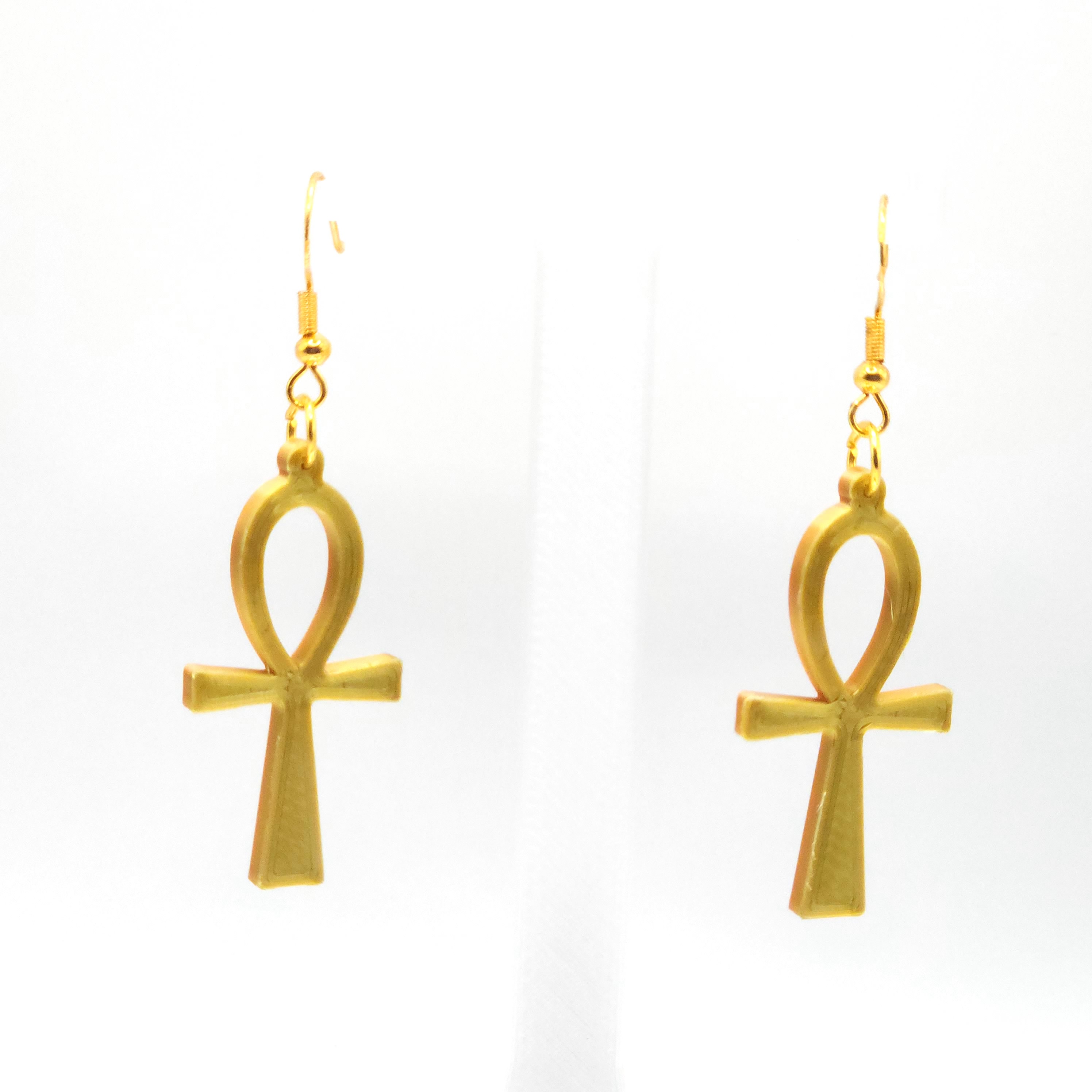 Gold, Green, or Purple Colored Ankh Earrings