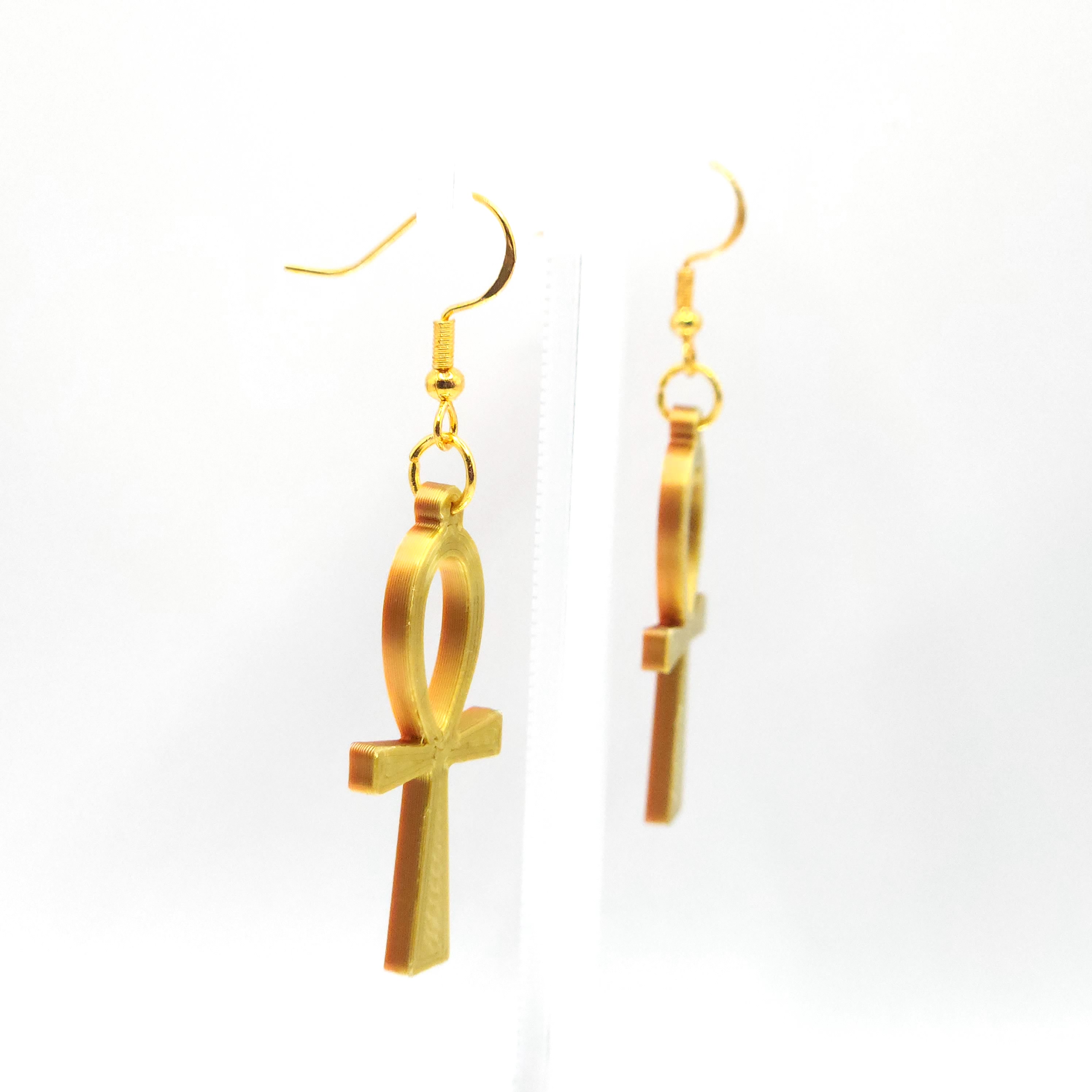 Gold, Green, or Purple Colored Ankh Earrings
