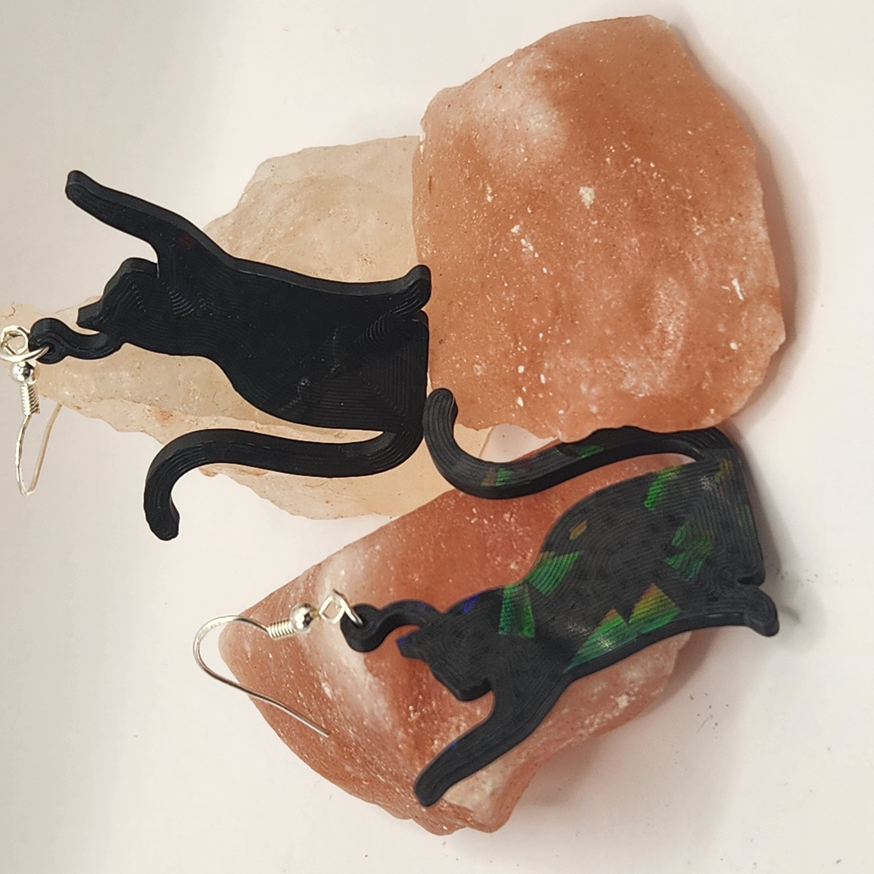 Black or White Playful Cat Shaped Hologram Earrings