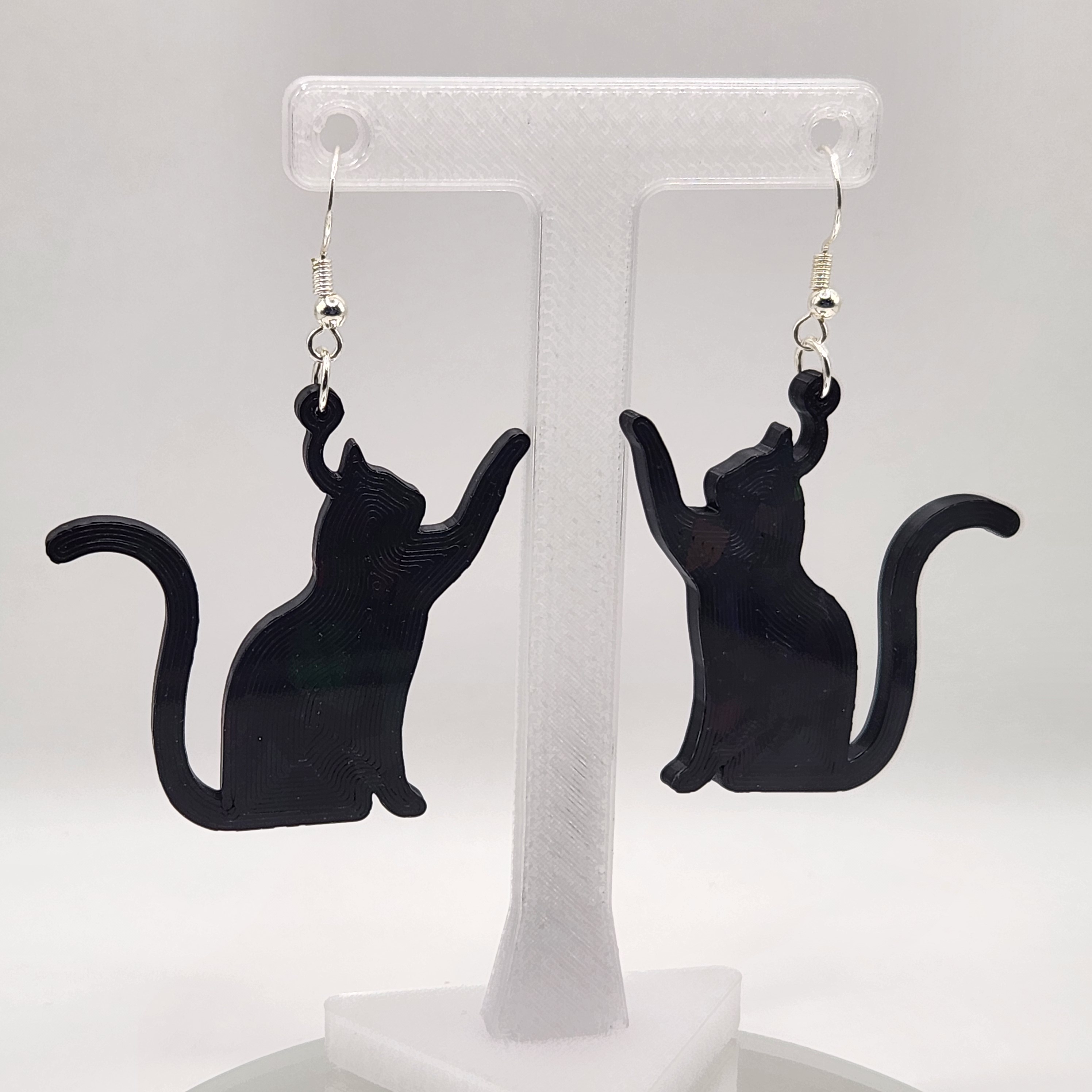 Black or White Playful Cat Shaped Hologram Earrings