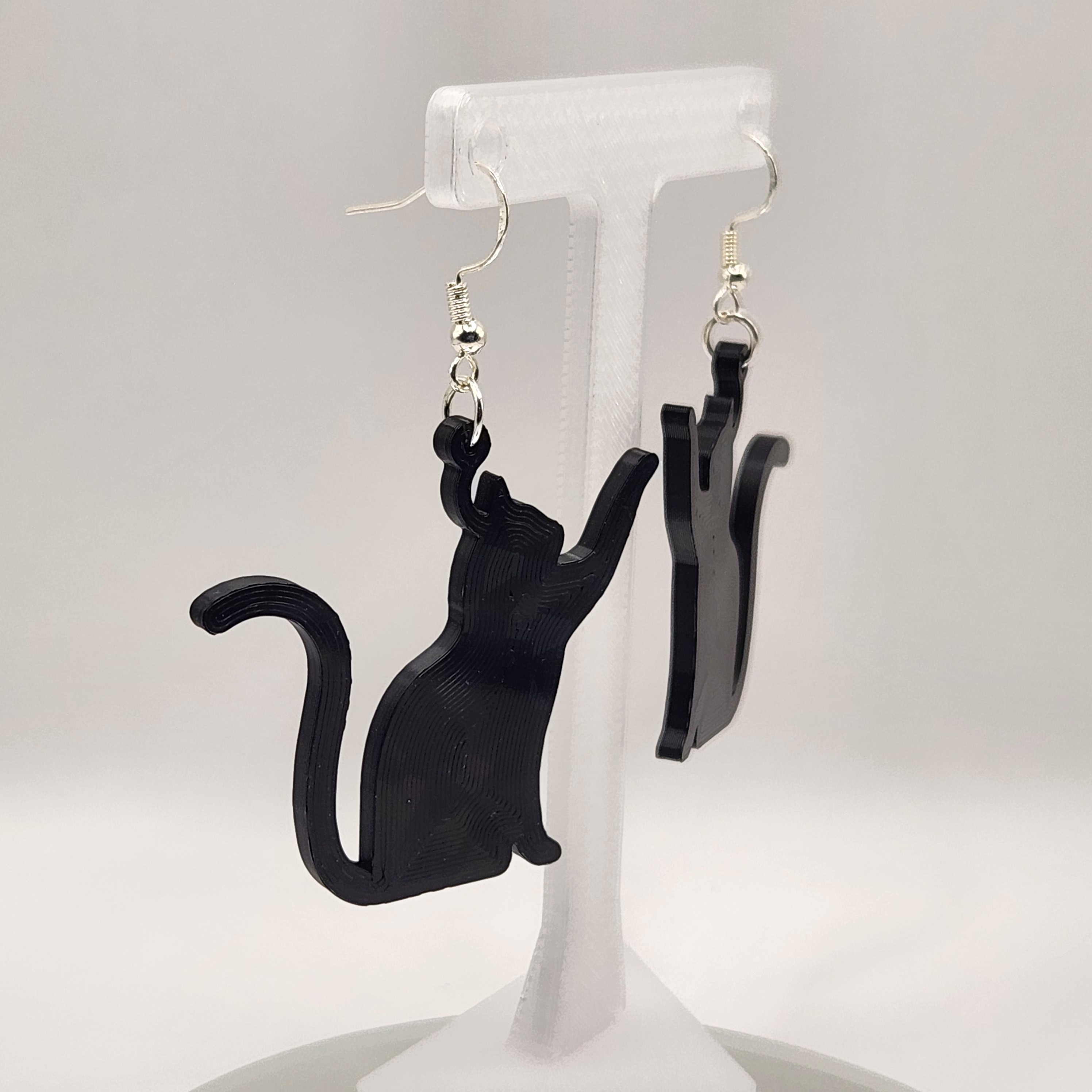 Black or White Playful Cat Shaped Hologram Earrings