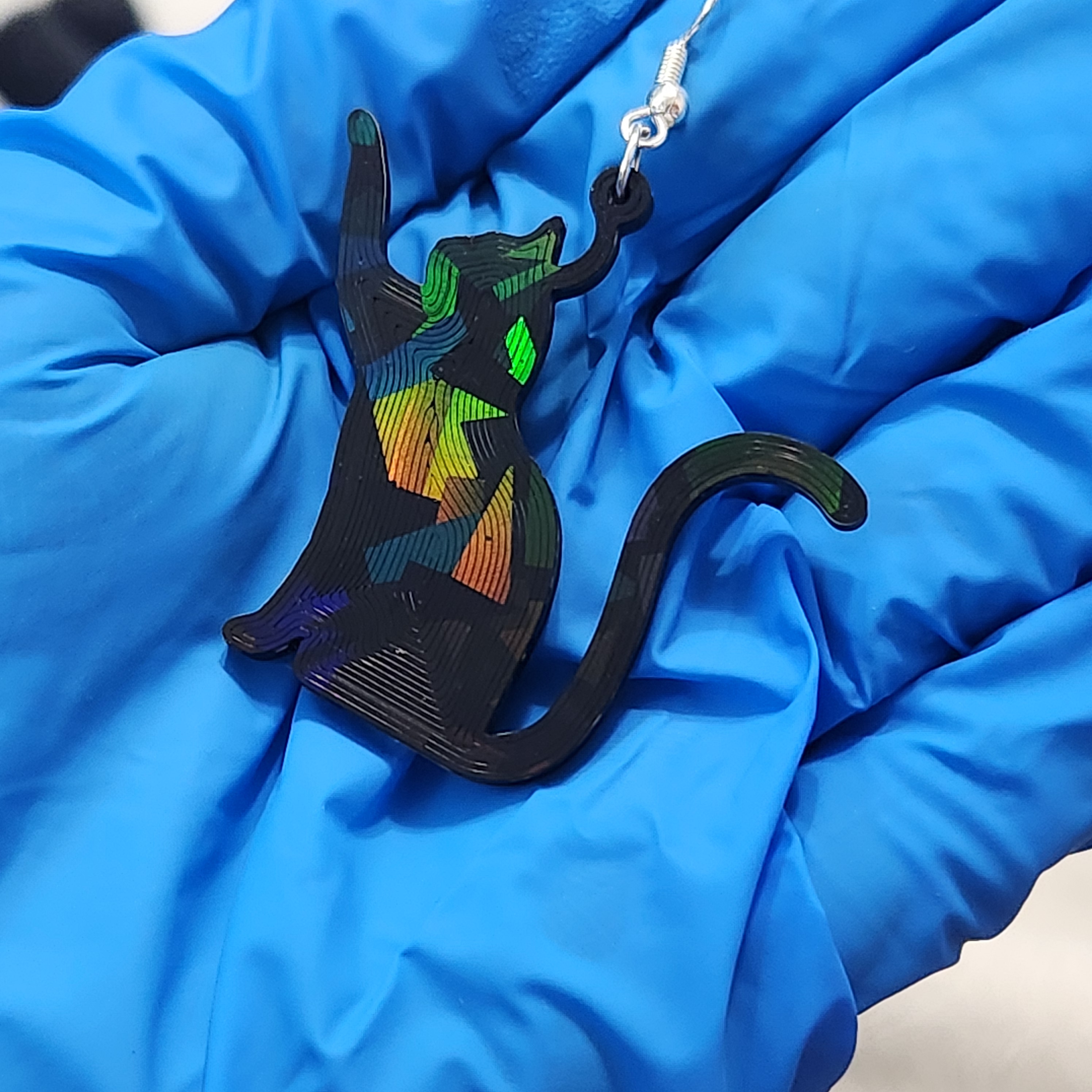 Black or White Playful Cat Shaped Hologram Earrings