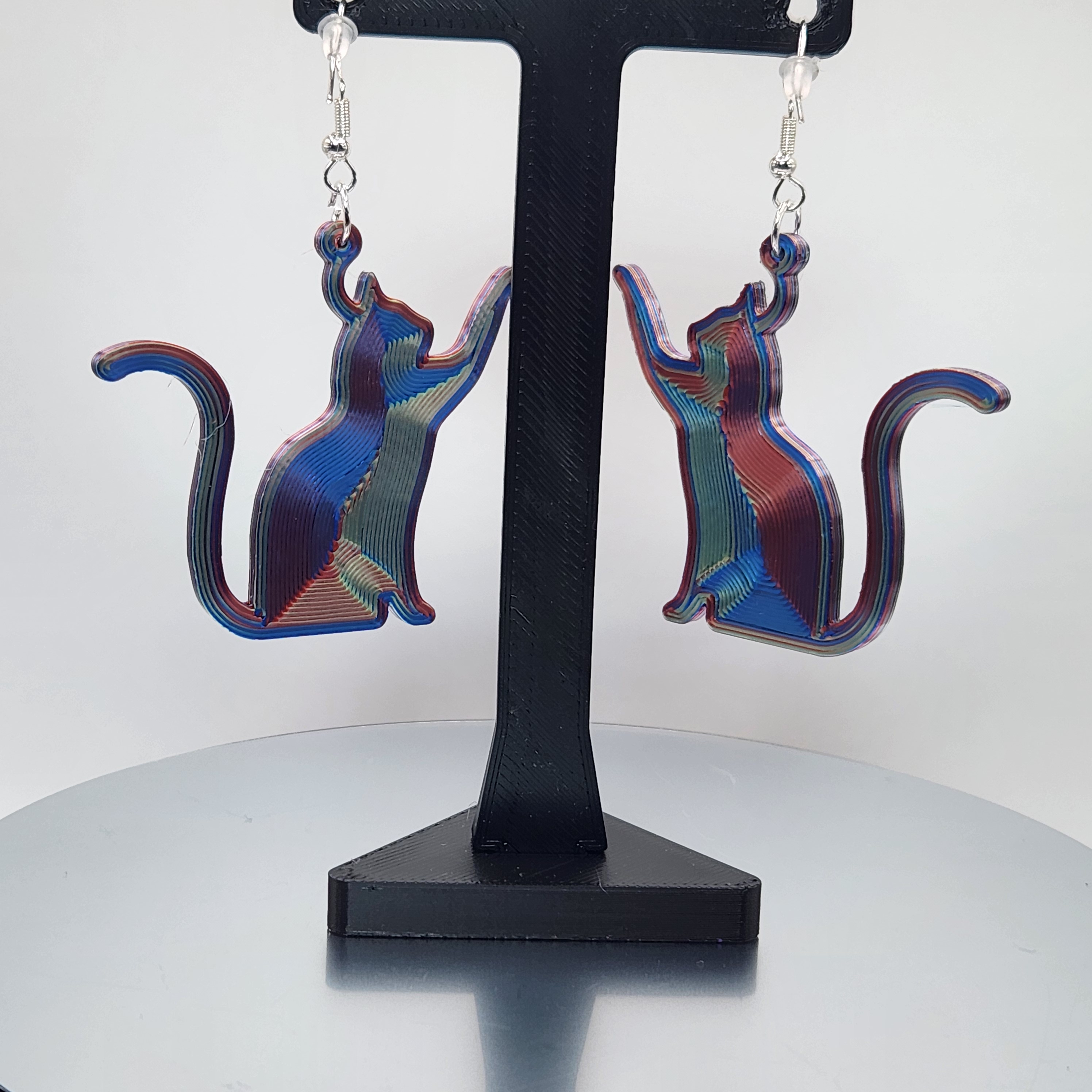 Red, Blue, Green Colorful Hologram Cat-Shaped Earrings