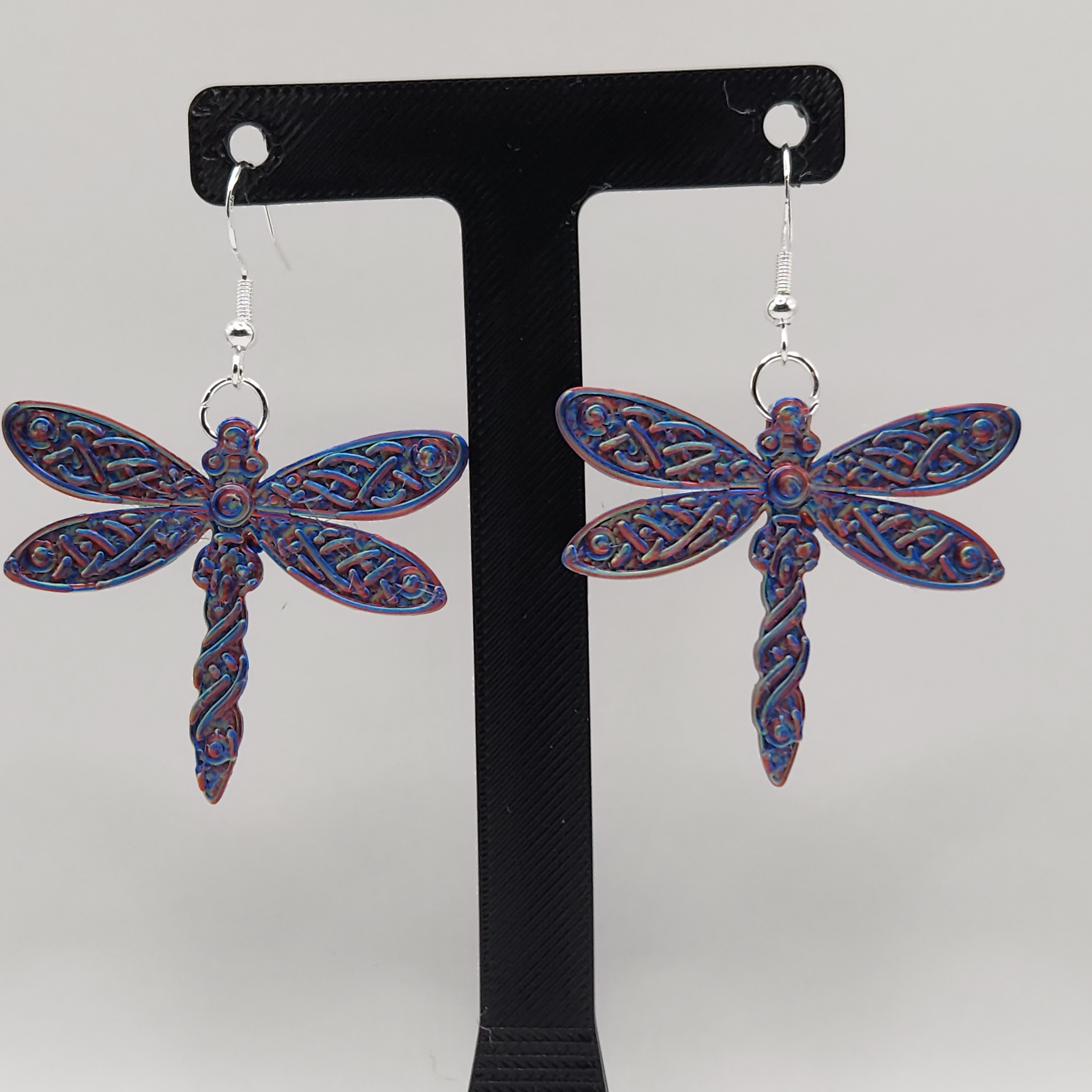 Red, Blue, Green Celtic Knot Hologram Dragonfly Earrings