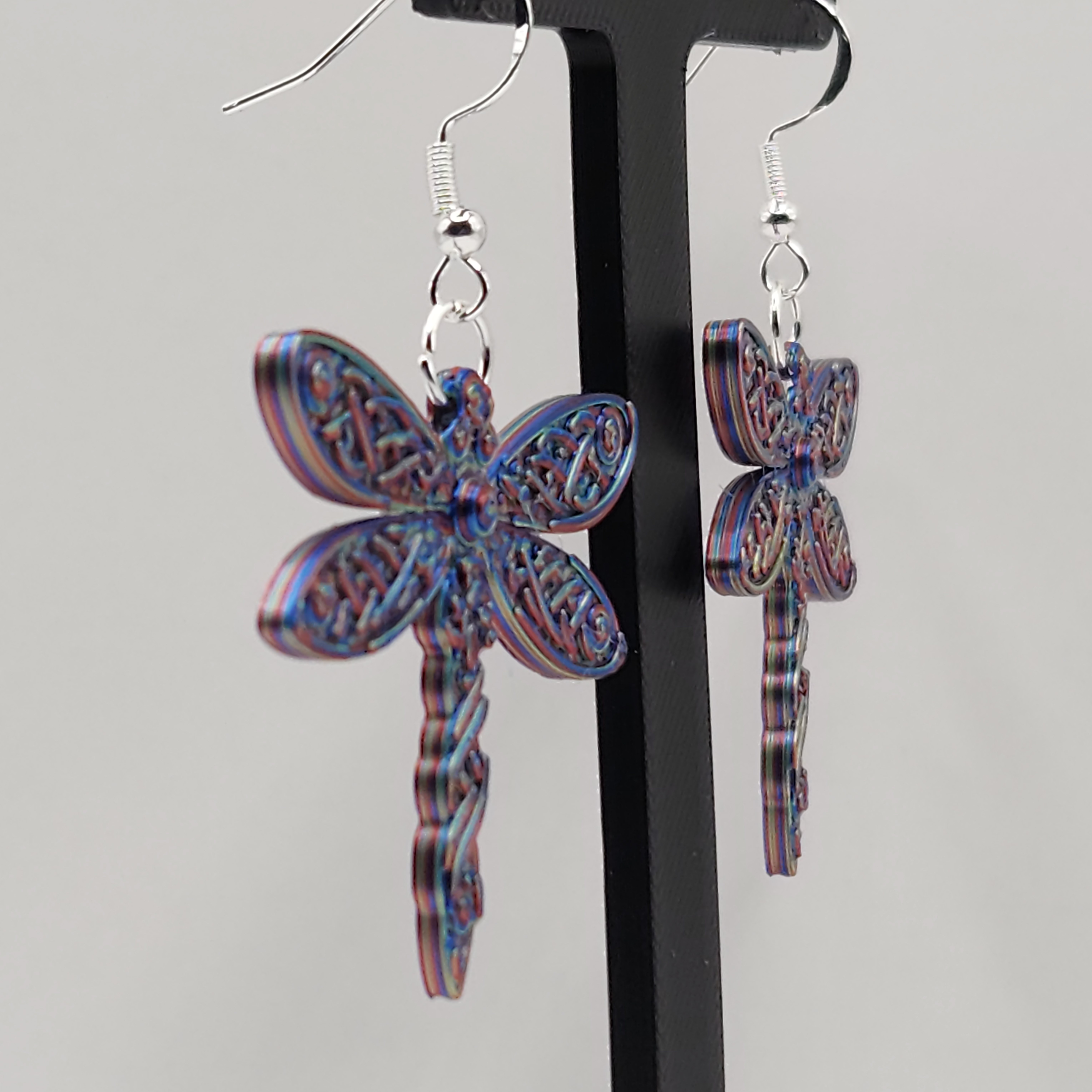 Red, Blue, Green Celtic Knot Hologram Dragonfly Earrings