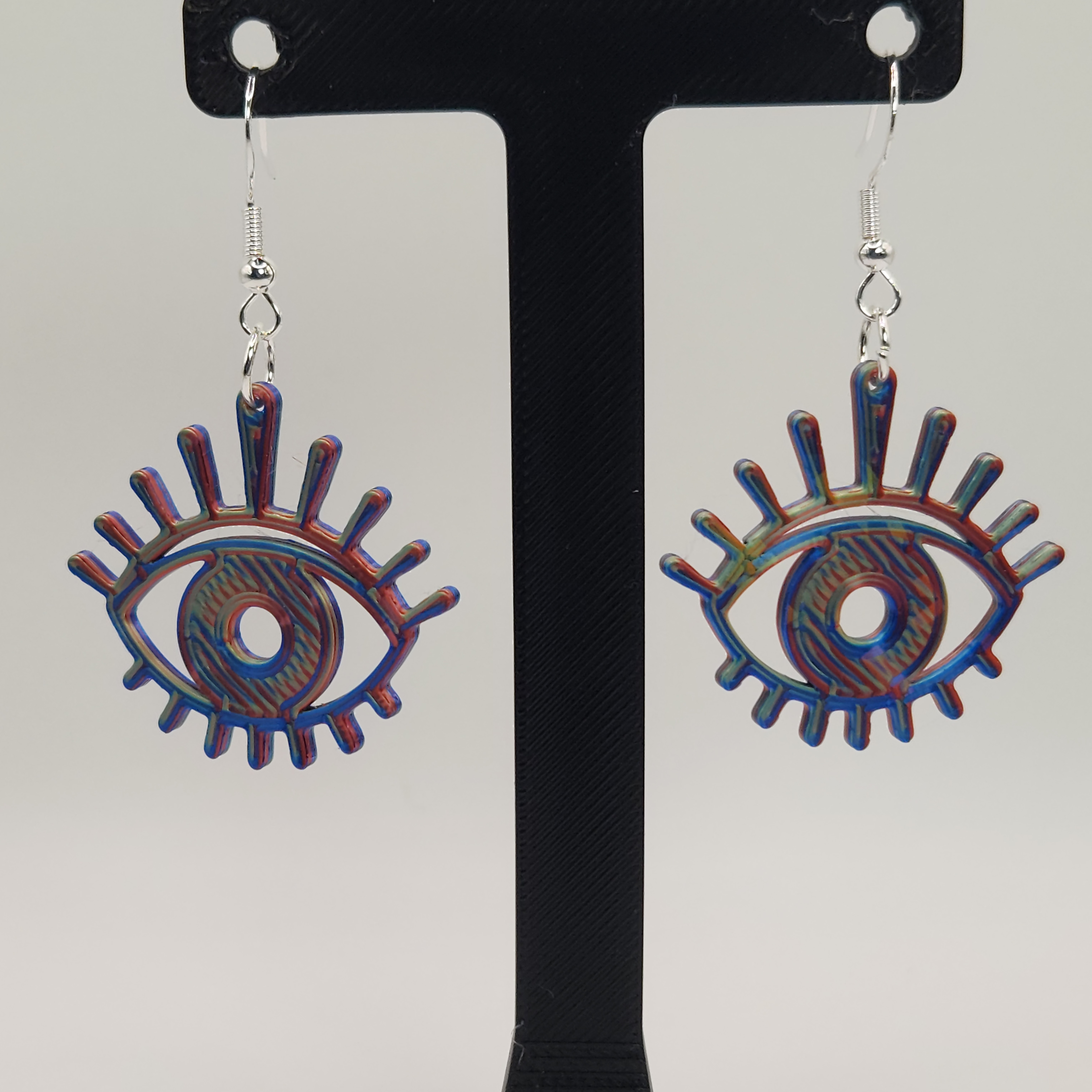 Red, Blue, and Green Colorful Hologram Eye Earrings