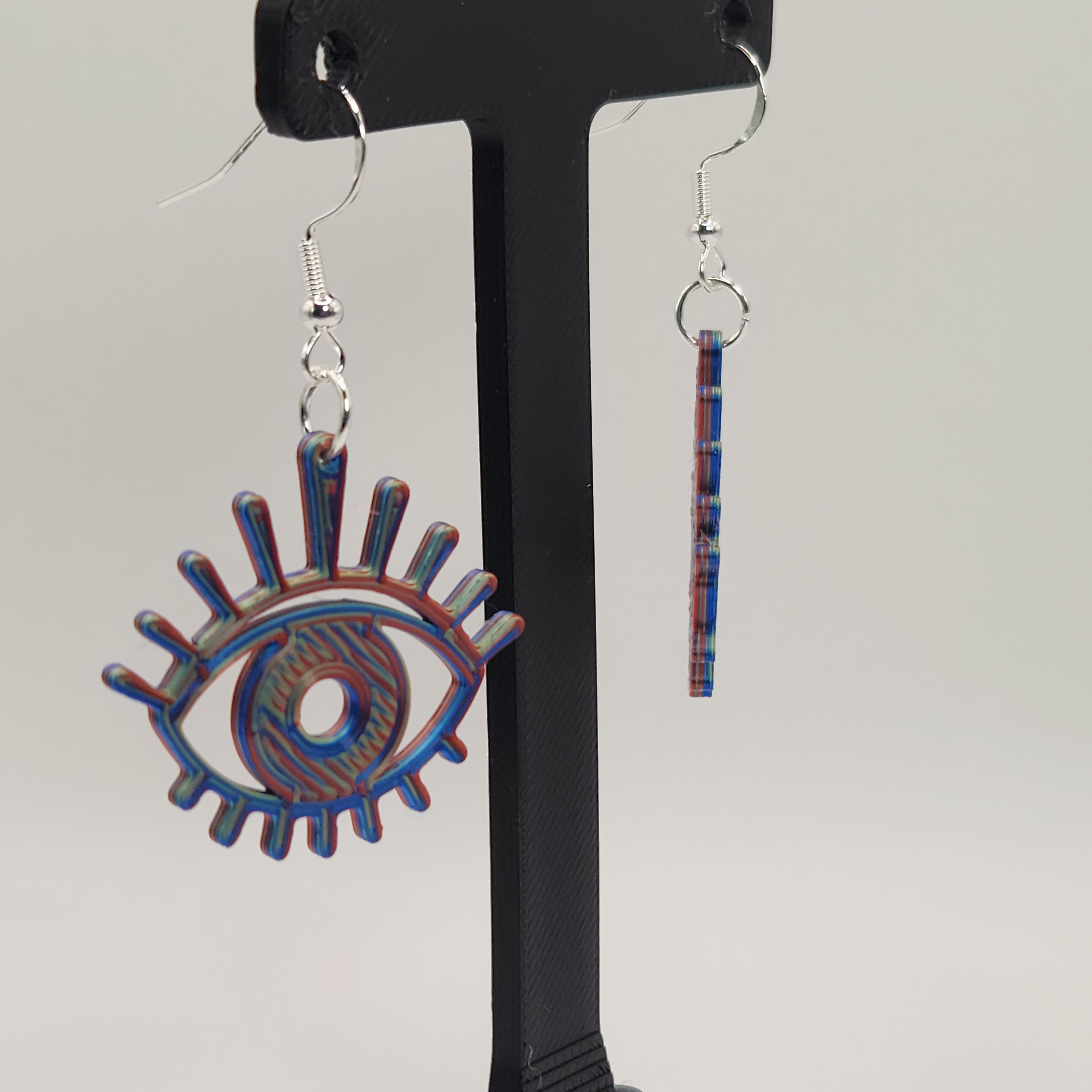 Red, Blue, and Green Colorful Hologram Eye Earrings