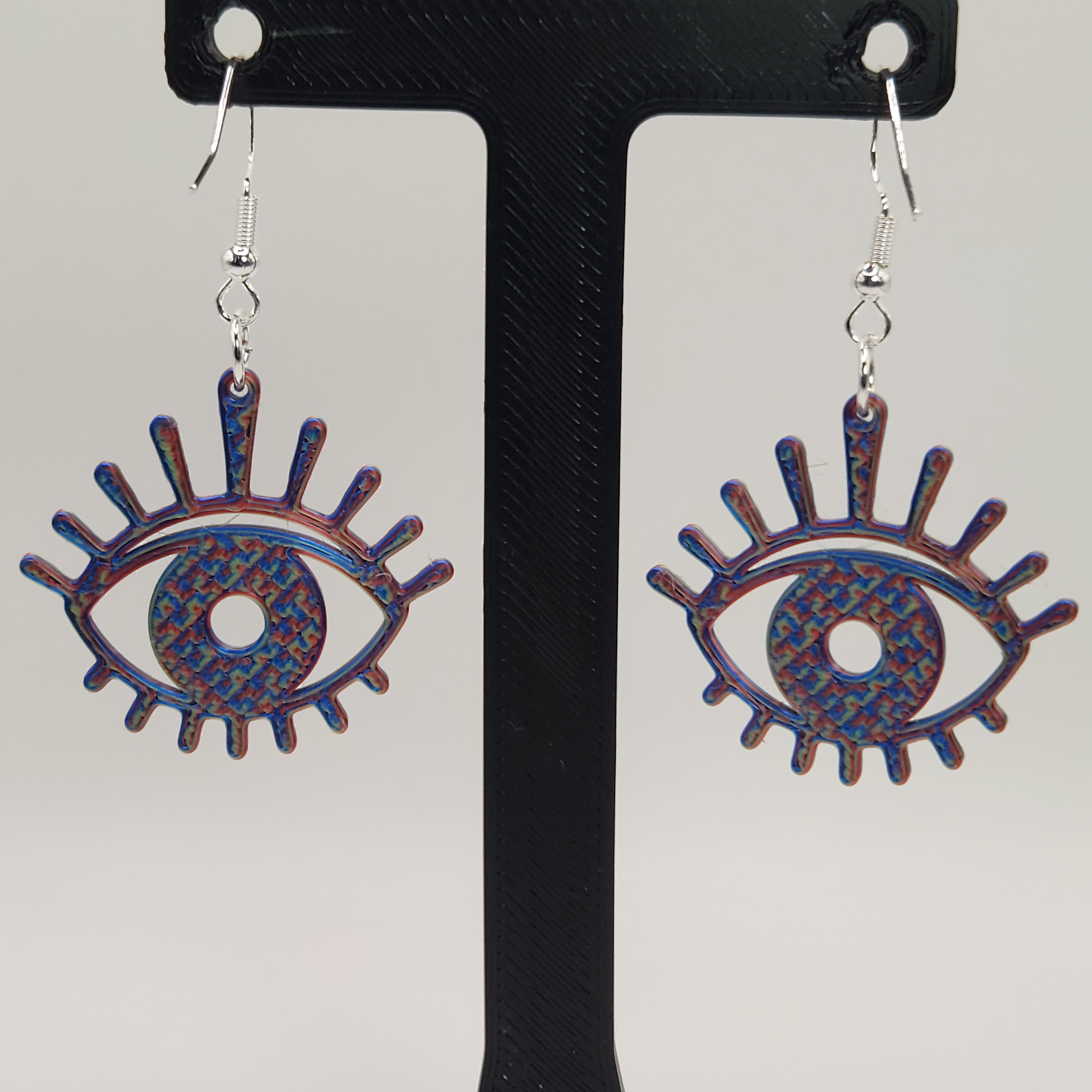 Red, Blue, and Green Colorful Hologram Eye Earrings