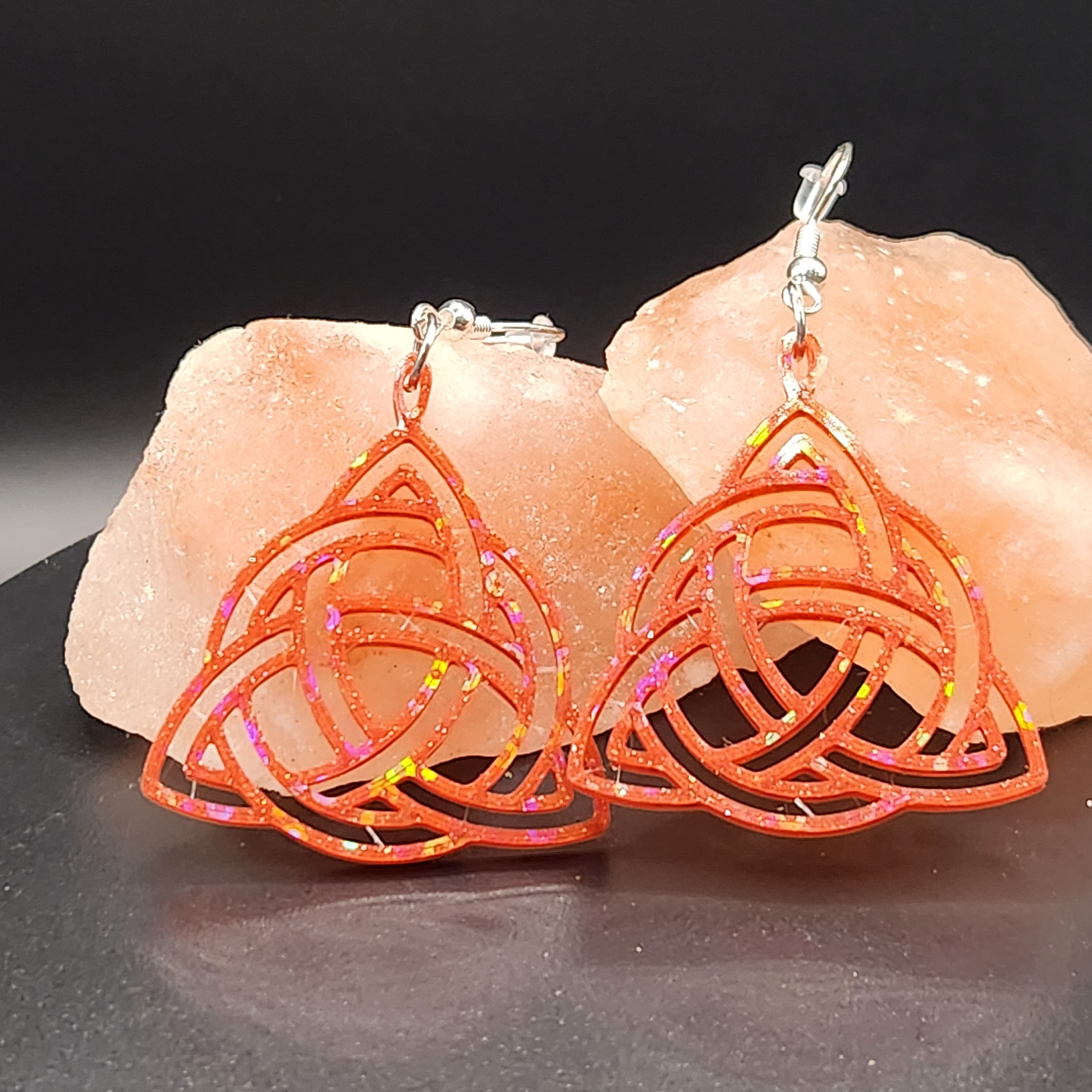 Hologram Sparkly Red Triangle Celtic Knot Triquetra Earrings
