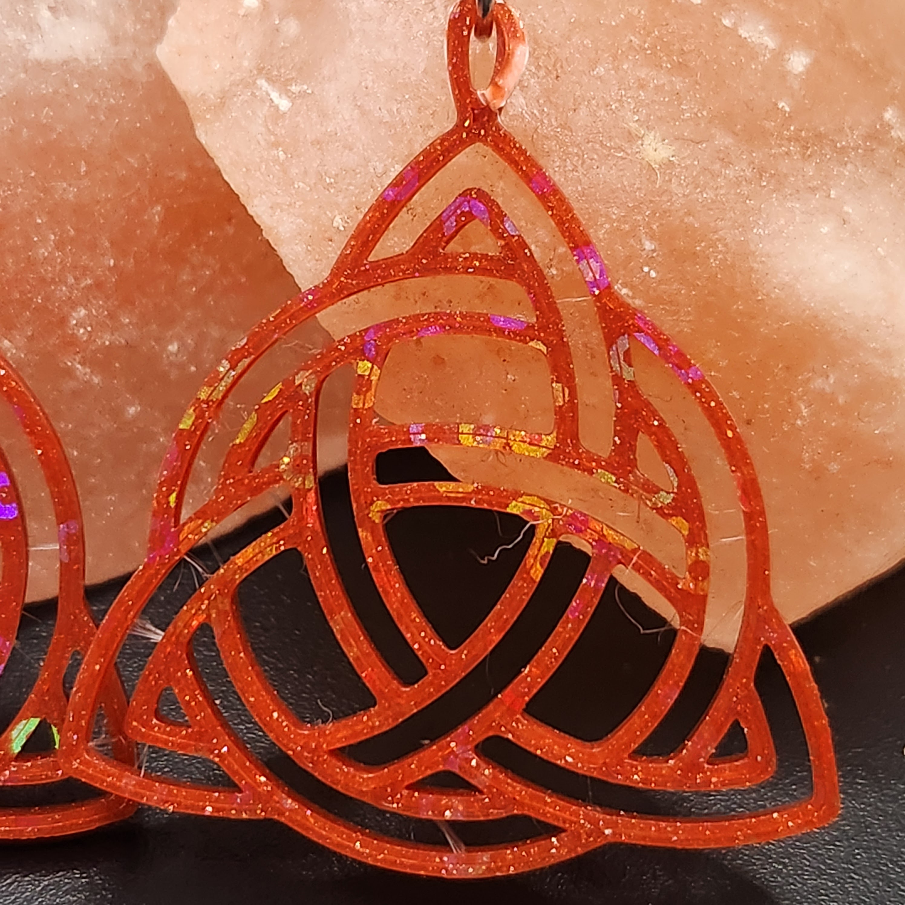 Hologram Sparkly Red Triangle Celtic Knot Triquetra Earrings