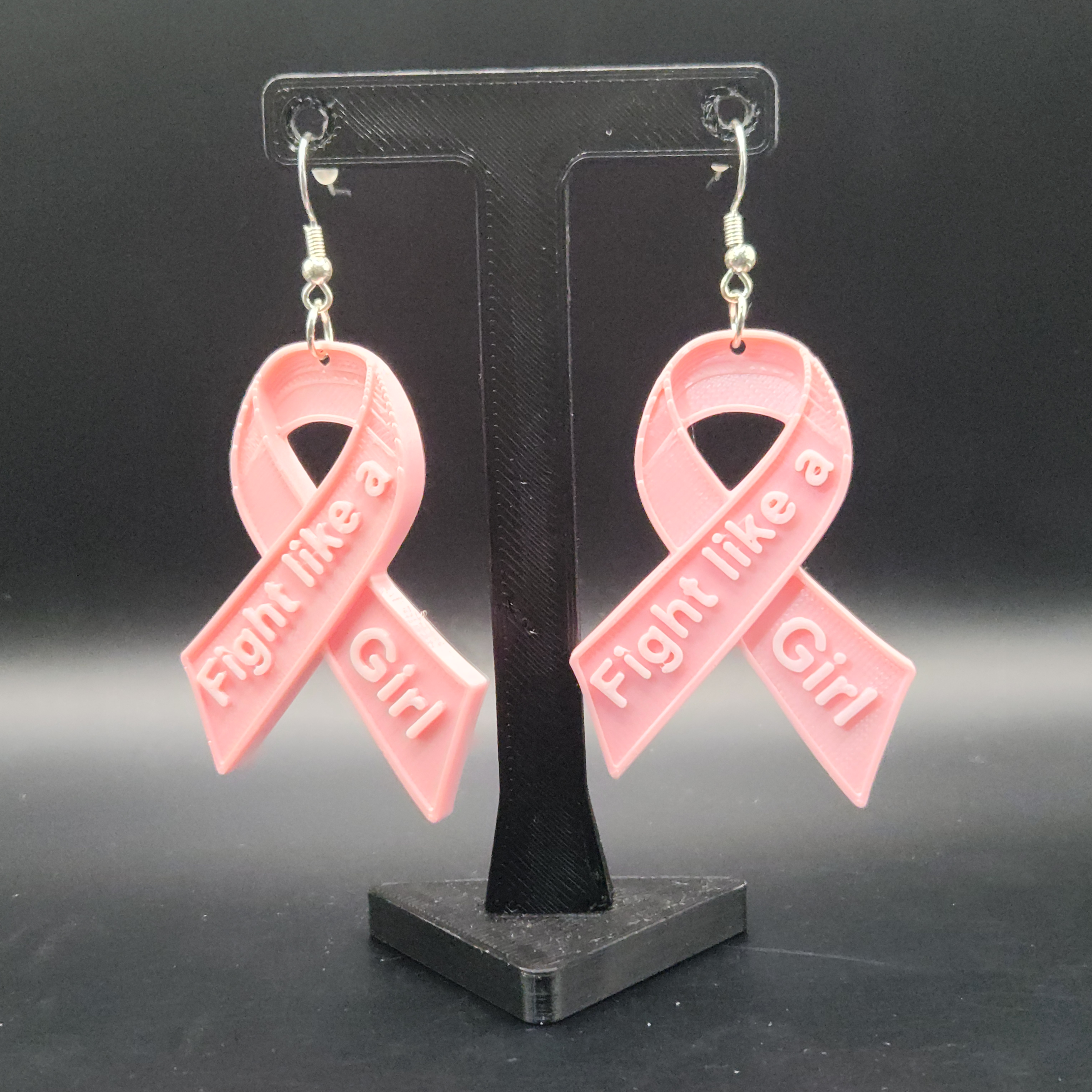 Pink "Fight Like a Girl" Breast Cancer Awareness Ribbon Earrings