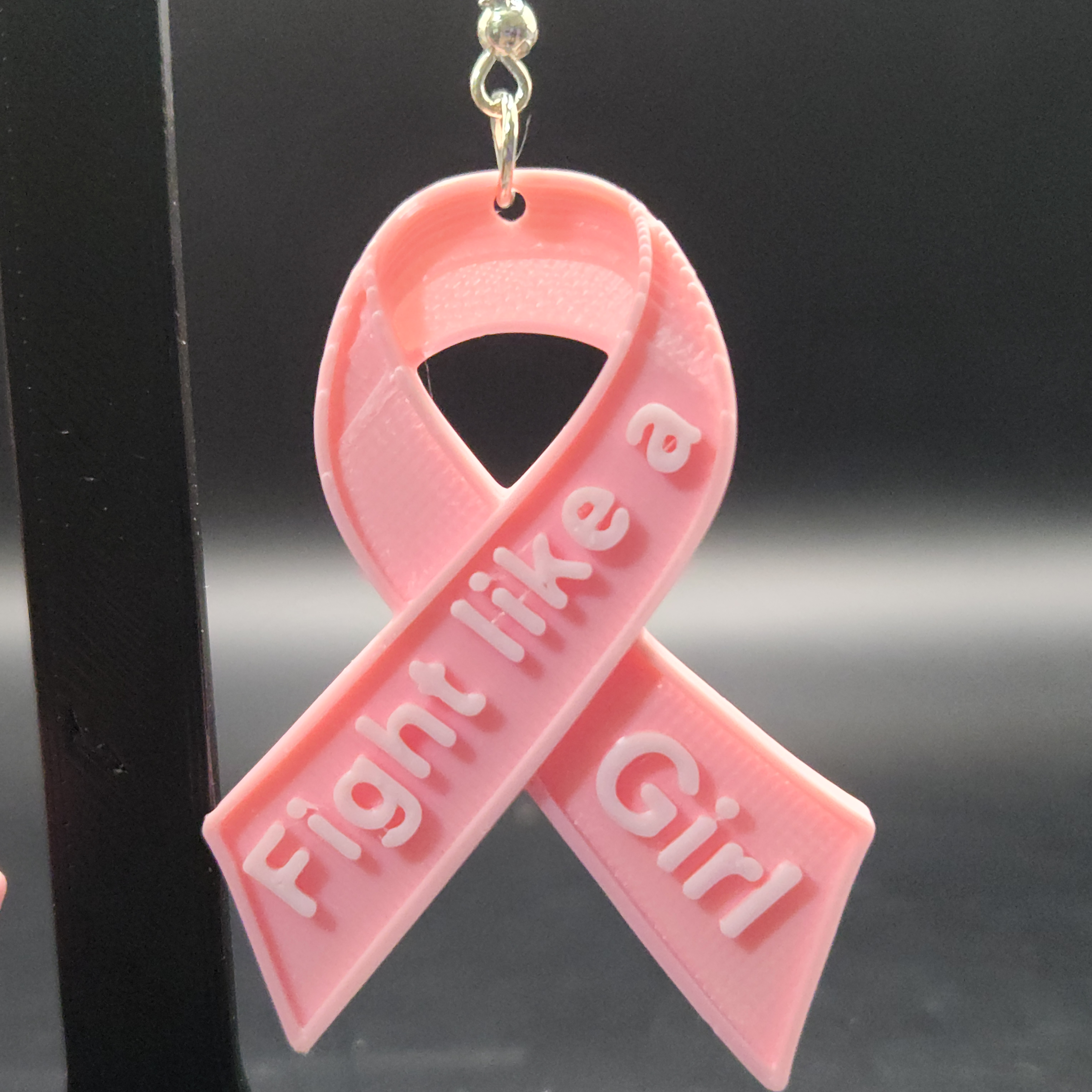 Pink "Fight Like a Girl" Breast Cancer Awareness Ribbon Earrings