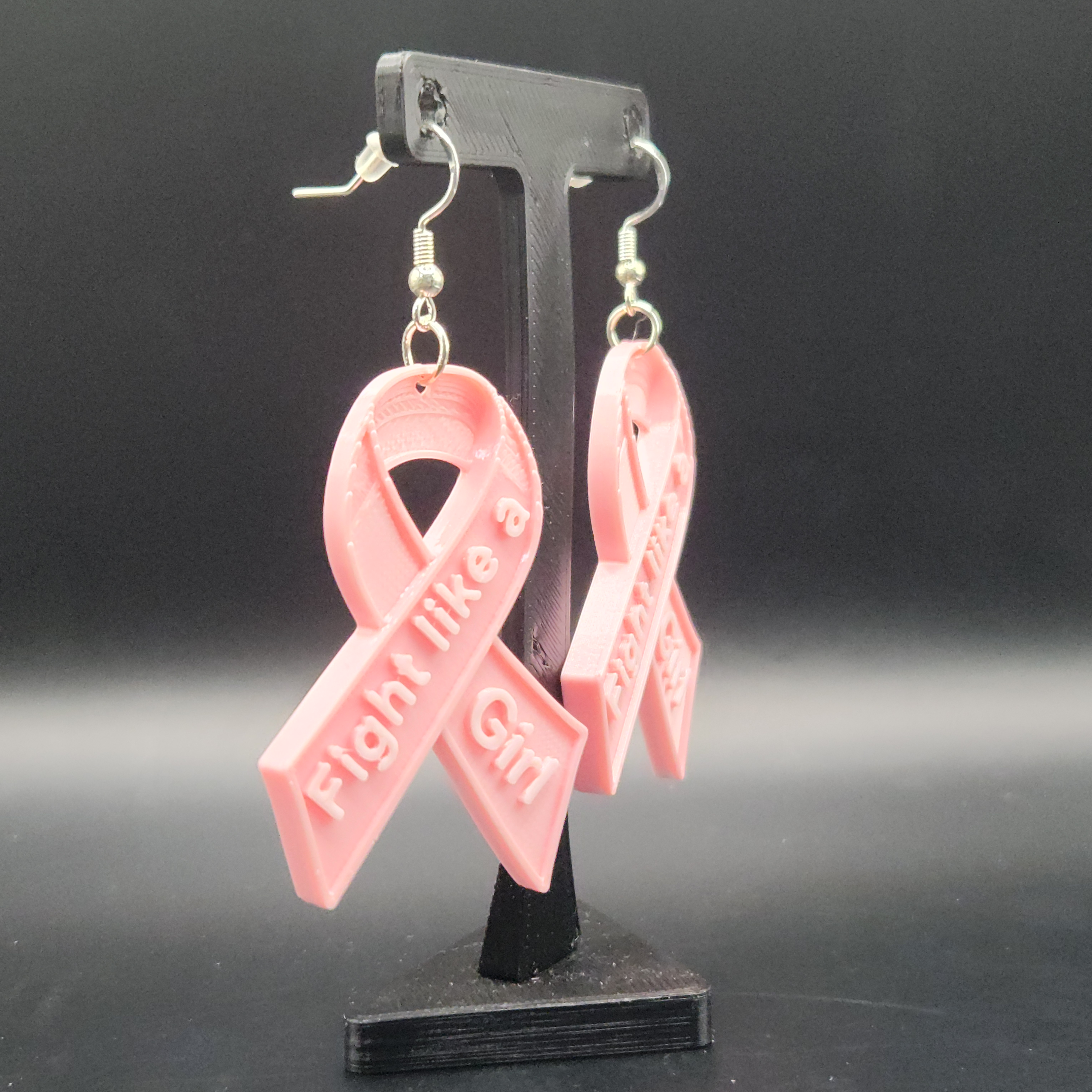 Pink "Fight Like a Girl" Breast Cancer Awareness Ribbon Earrings