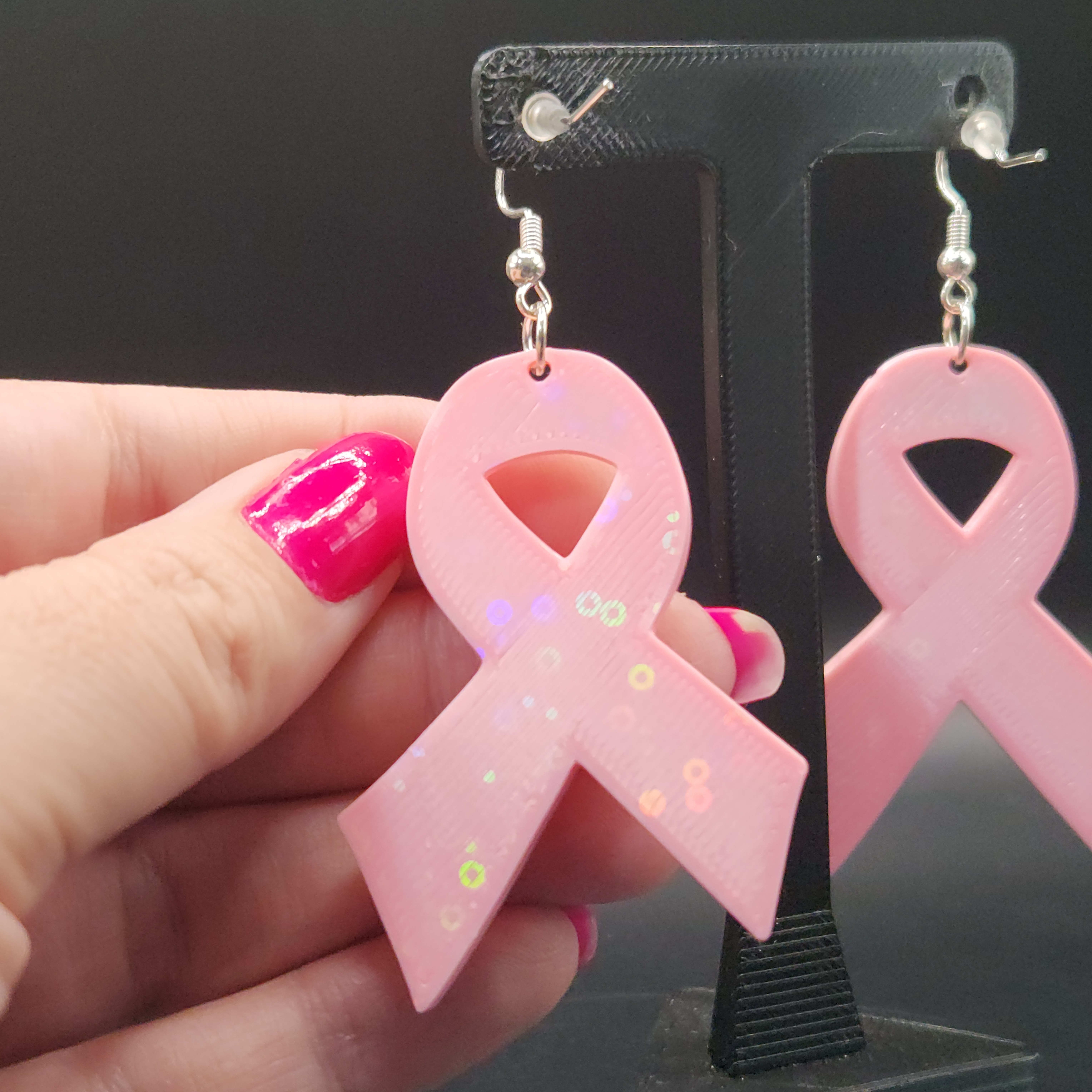 Pink "Fight Like a Girl" Breast Cancer Awareness Ribbon Earrings