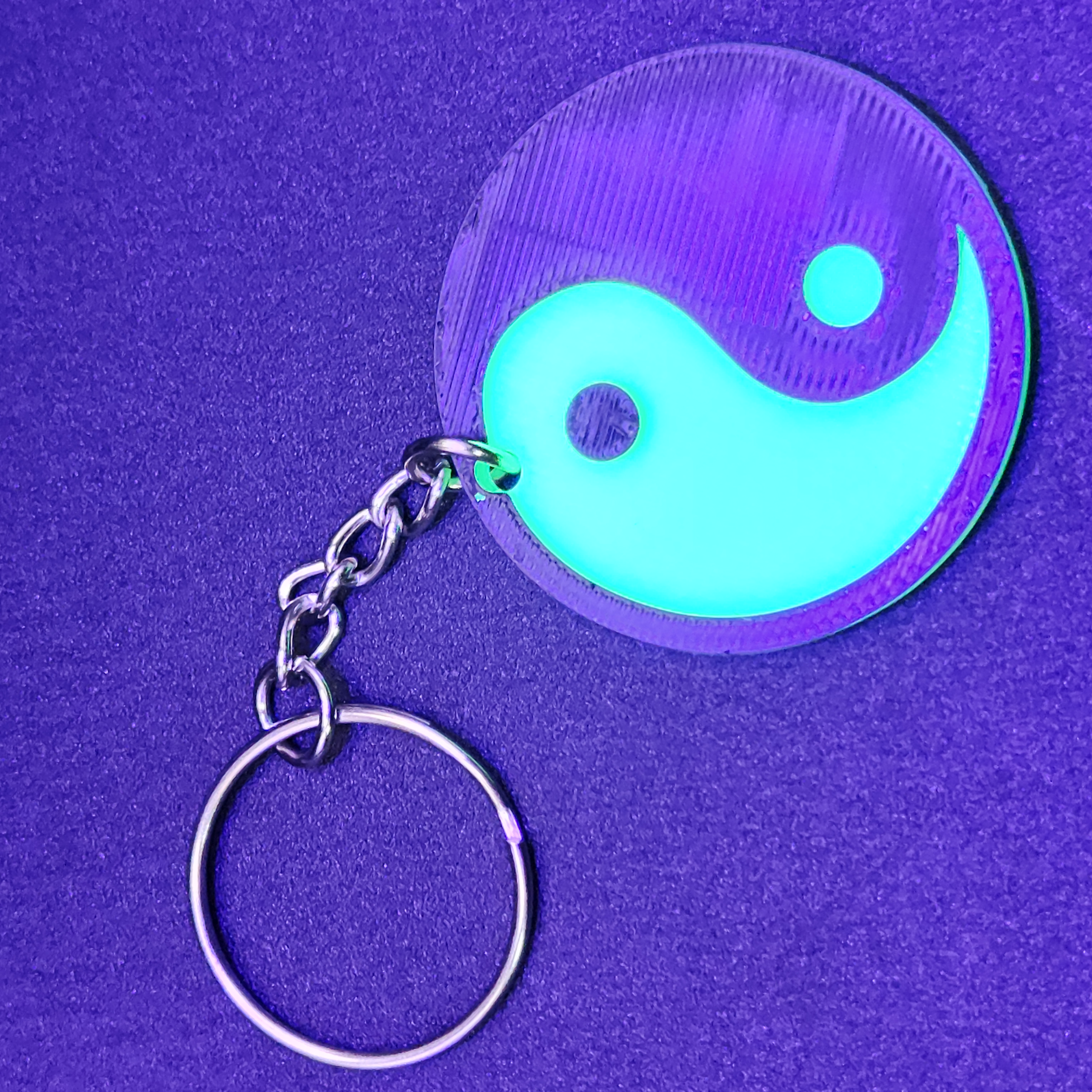 Glow in the Dark Green and Black Yin Yang Keychain