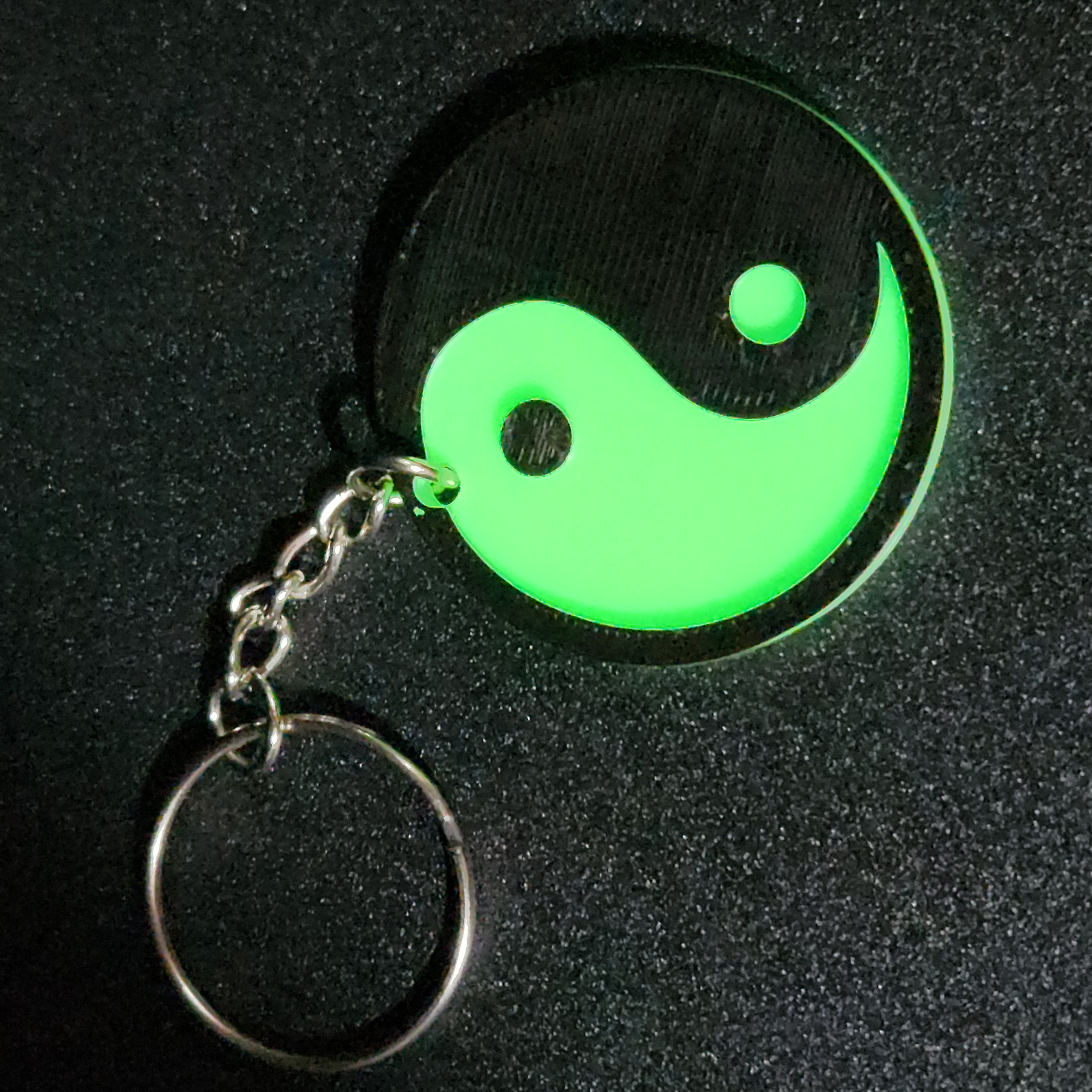 Glow in the Dark Green and Black Yin Yang Keychain
