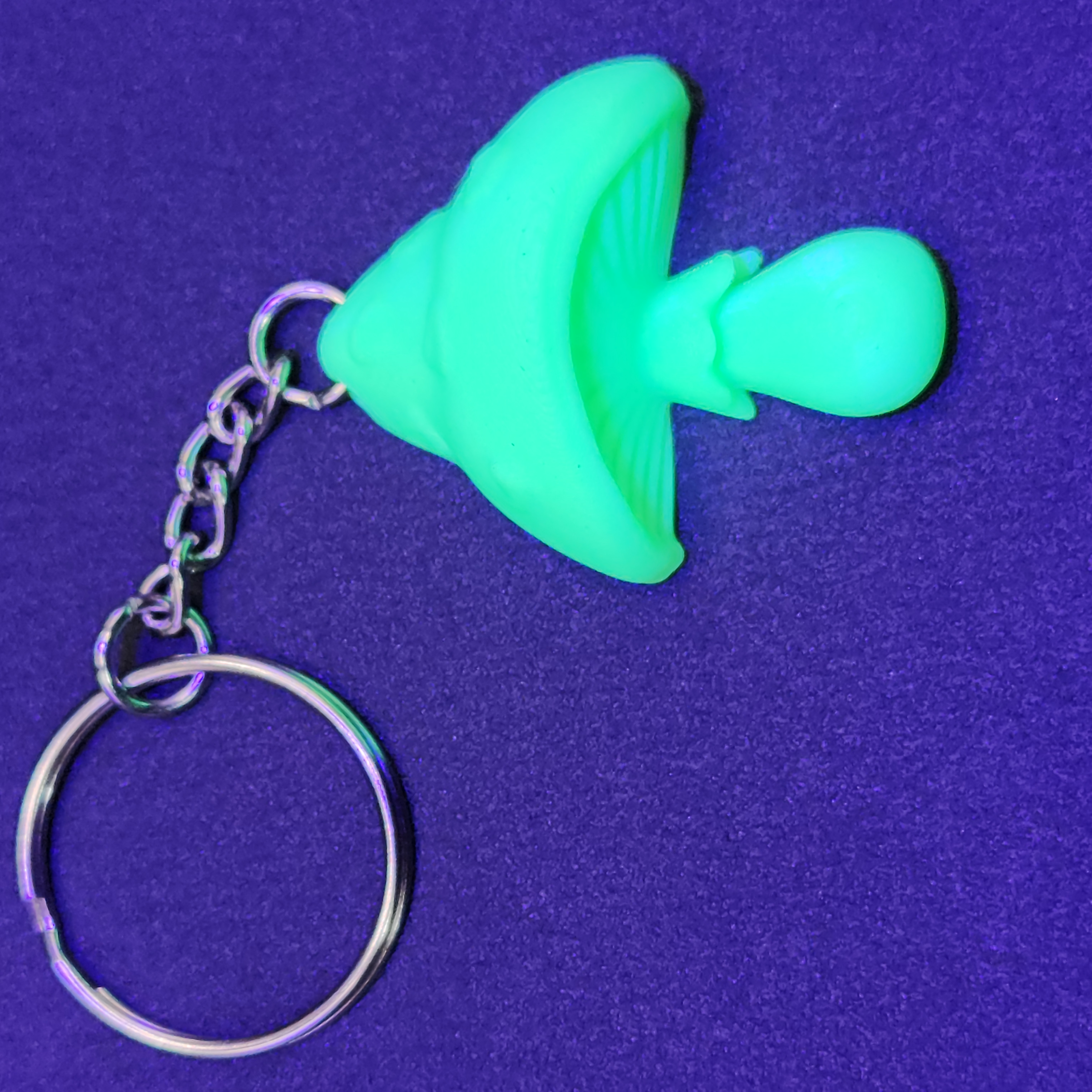 Glow-in-the-Dark Green Mushroom Keychain