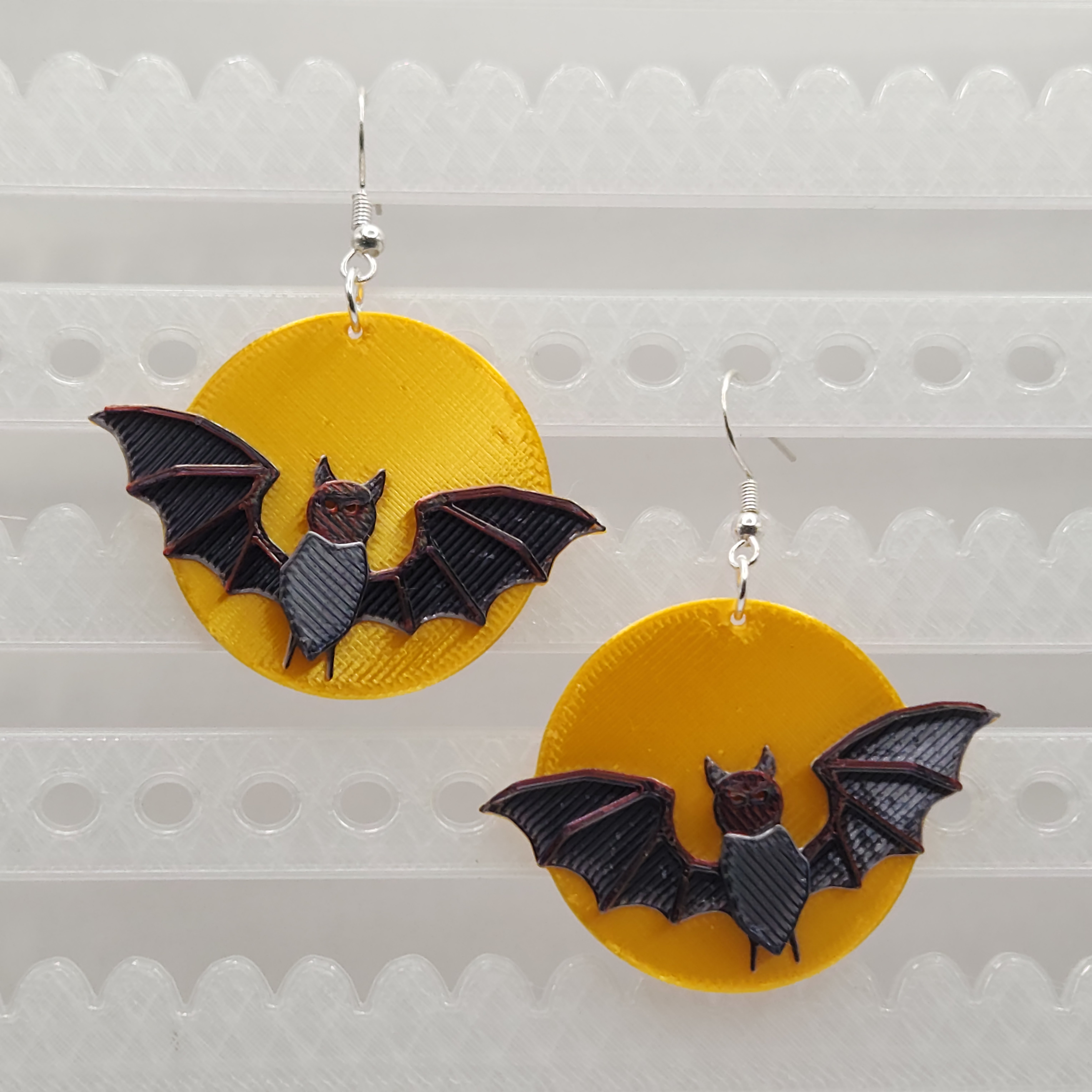 Bat on Moon Dangle Earrings
