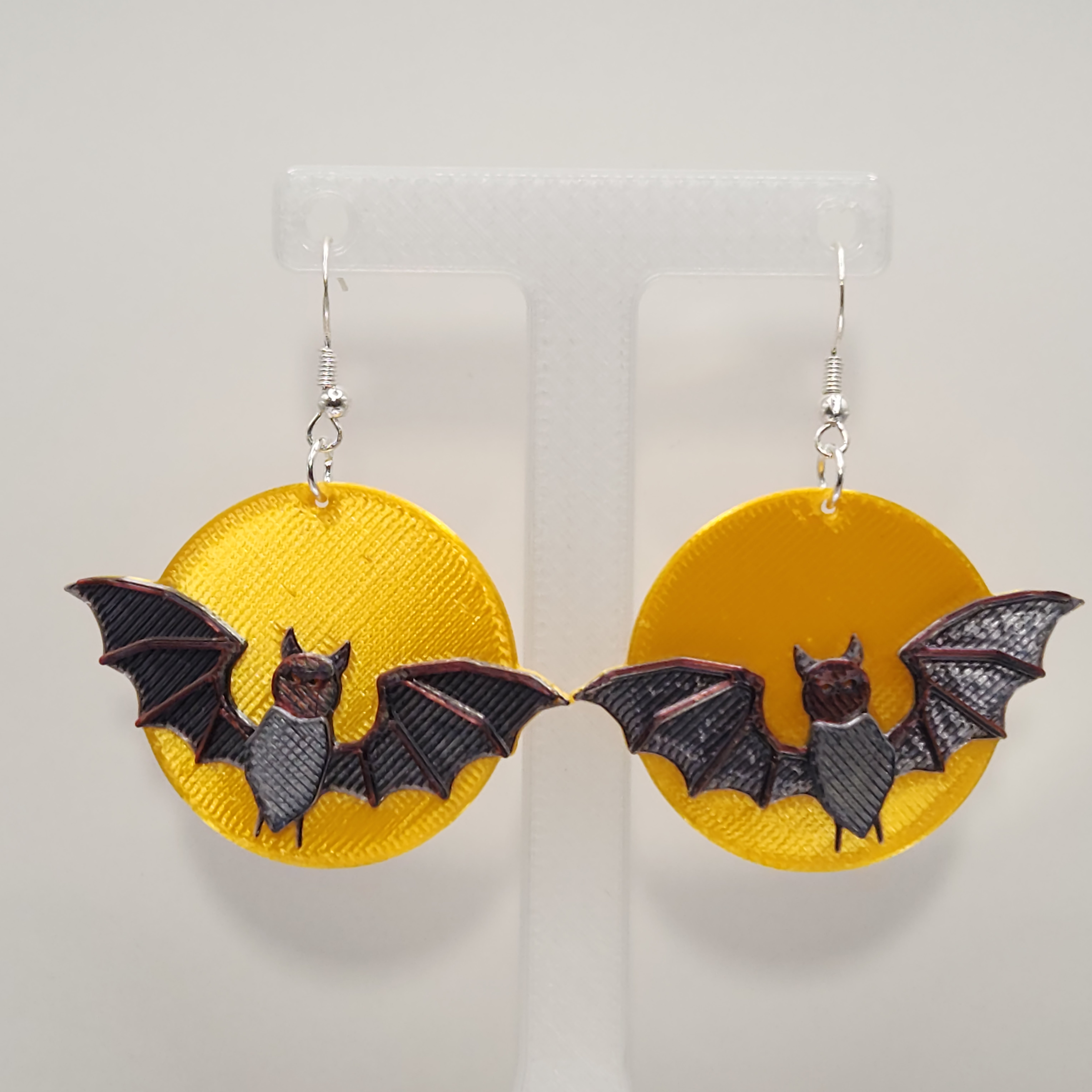 Bat on Moon Dangle Earrings