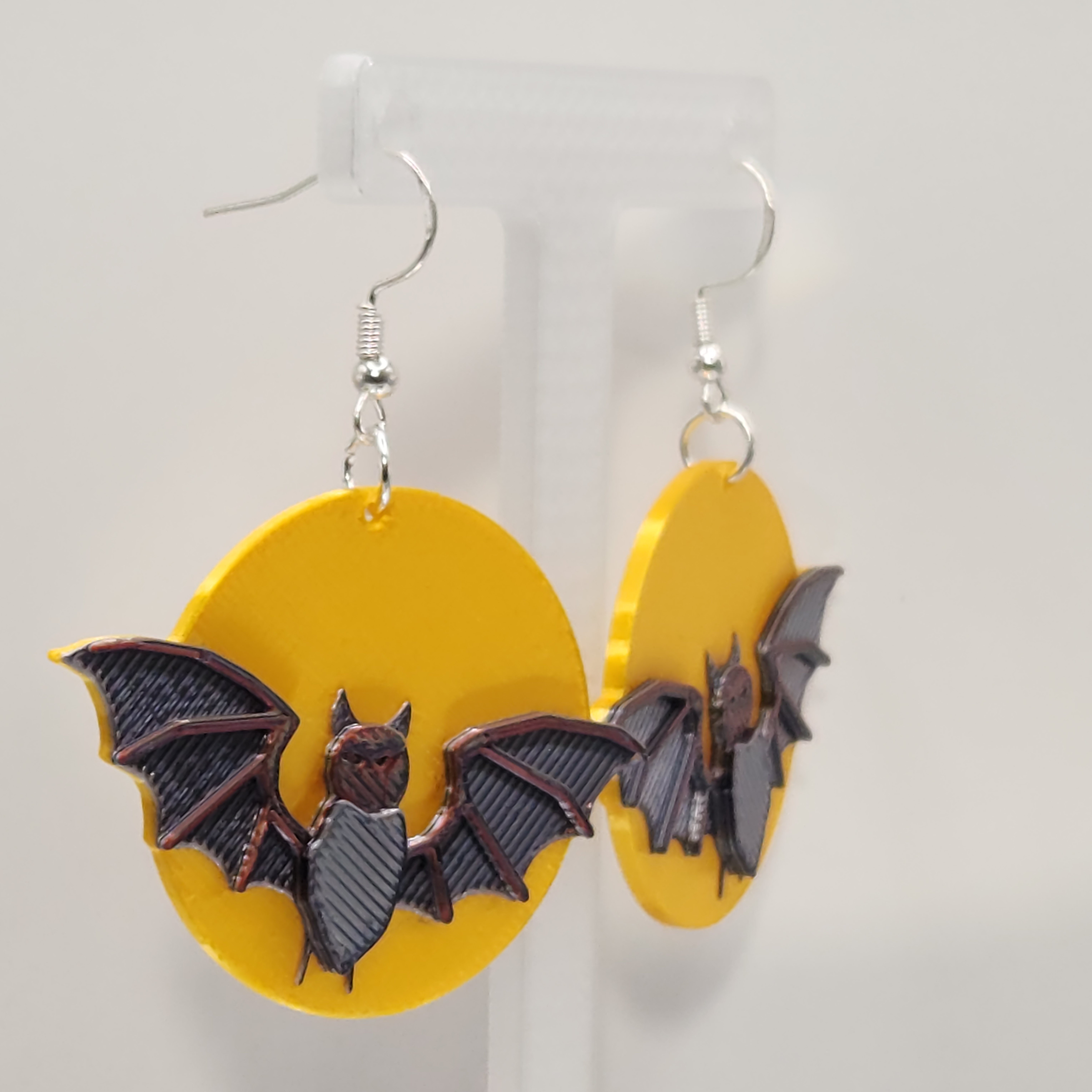 Bat on Moon Dangle Earrings