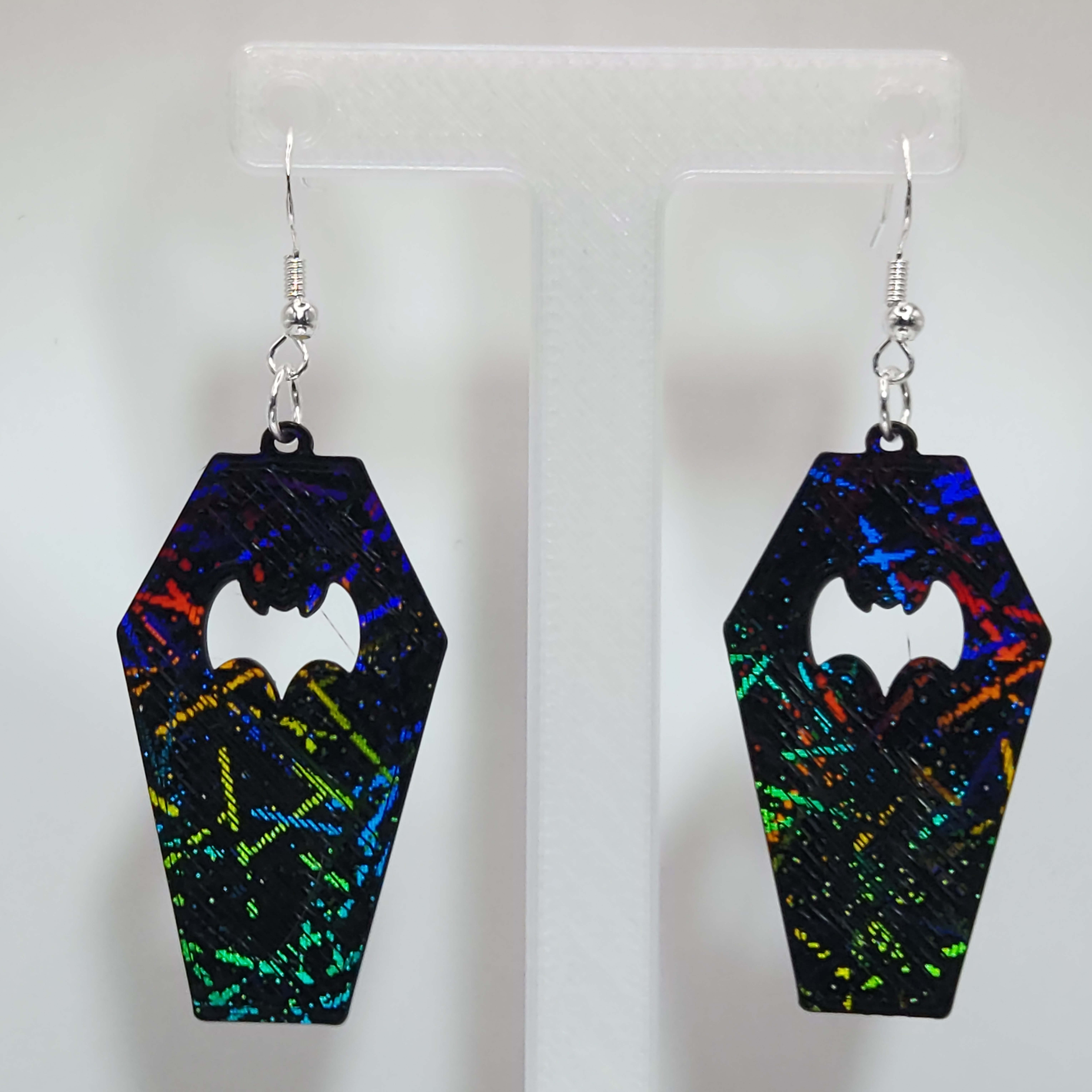 Holographic Bat Coffin Earrings