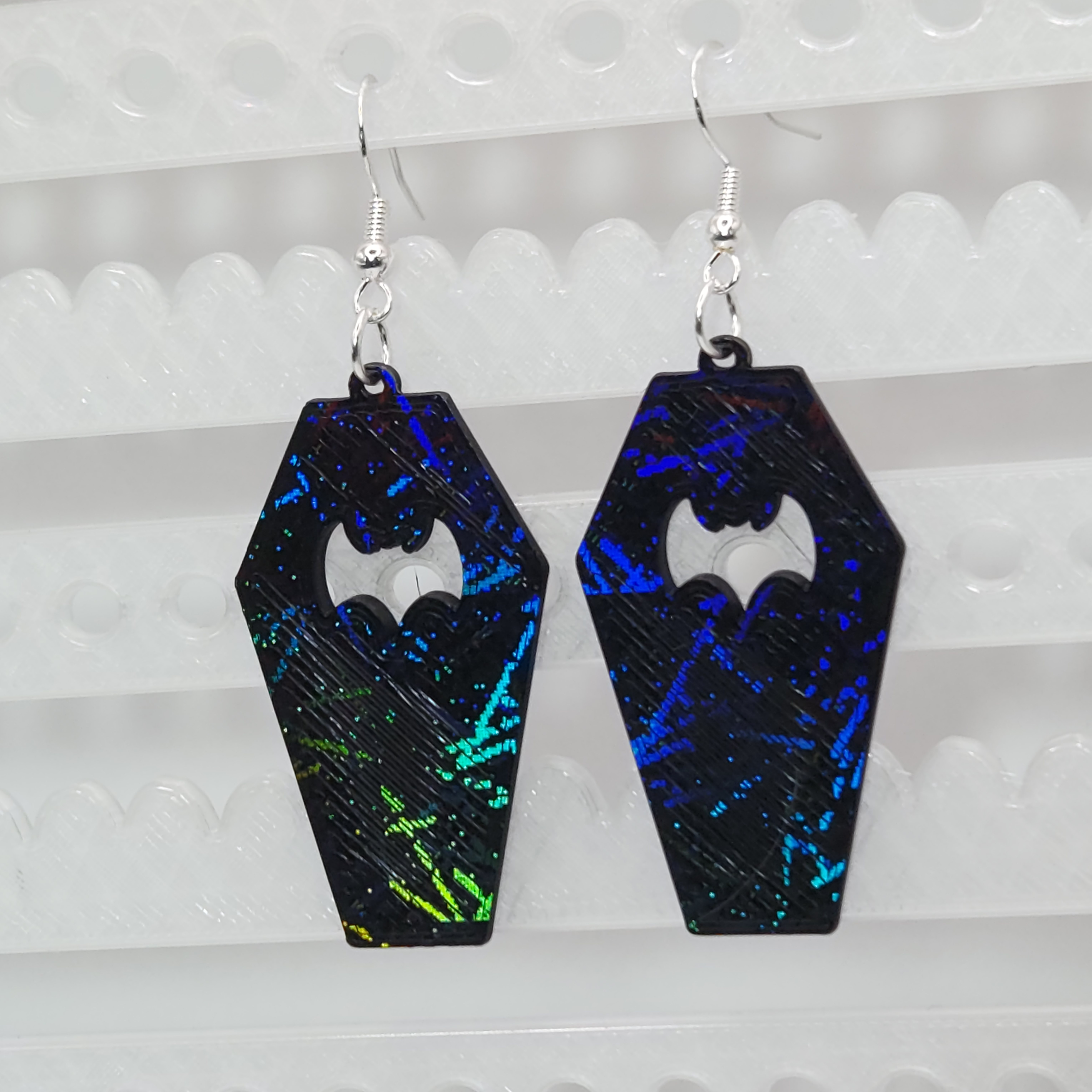 Holographic Bat Coffin Earrings
