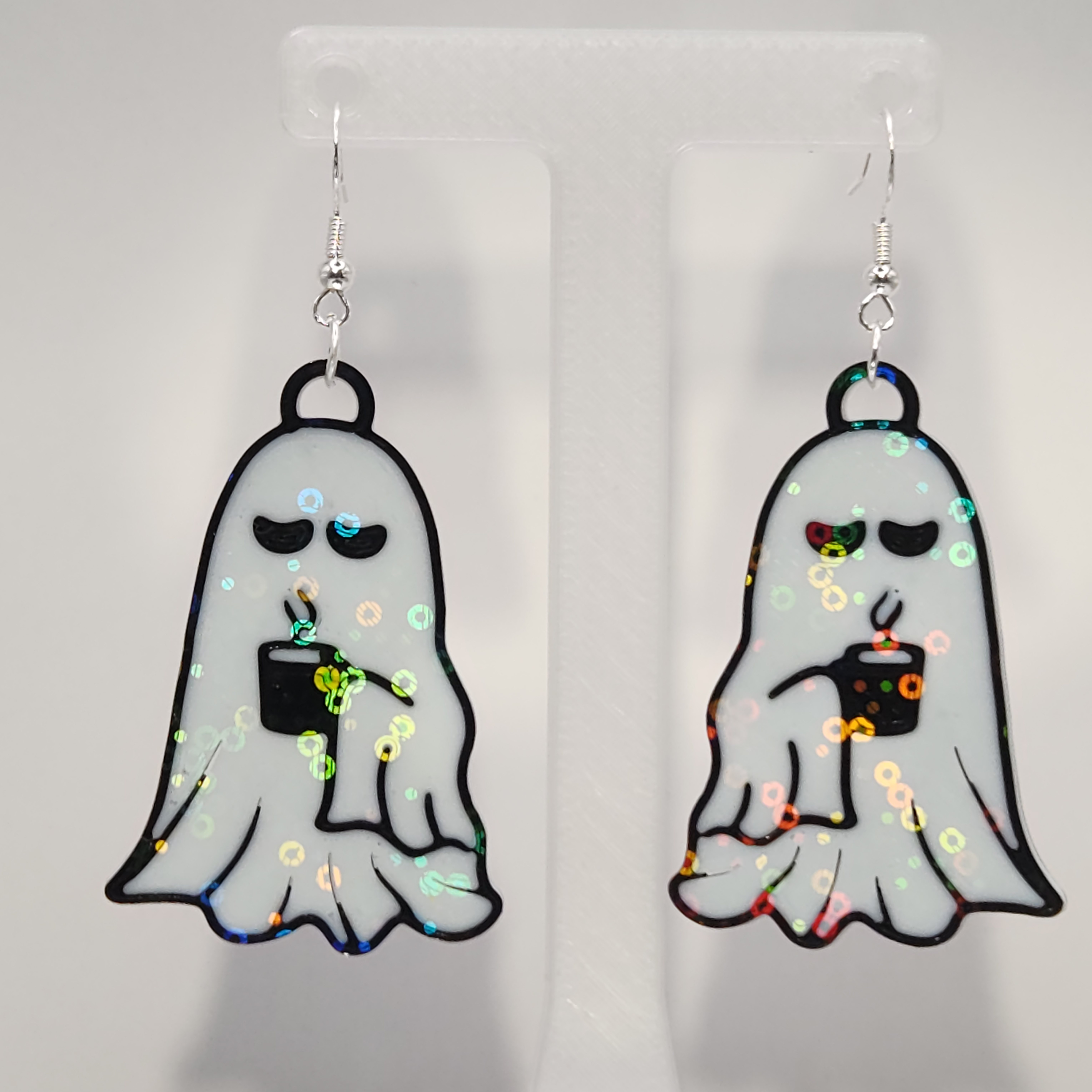 Ghost Drinking Coffee Earrings