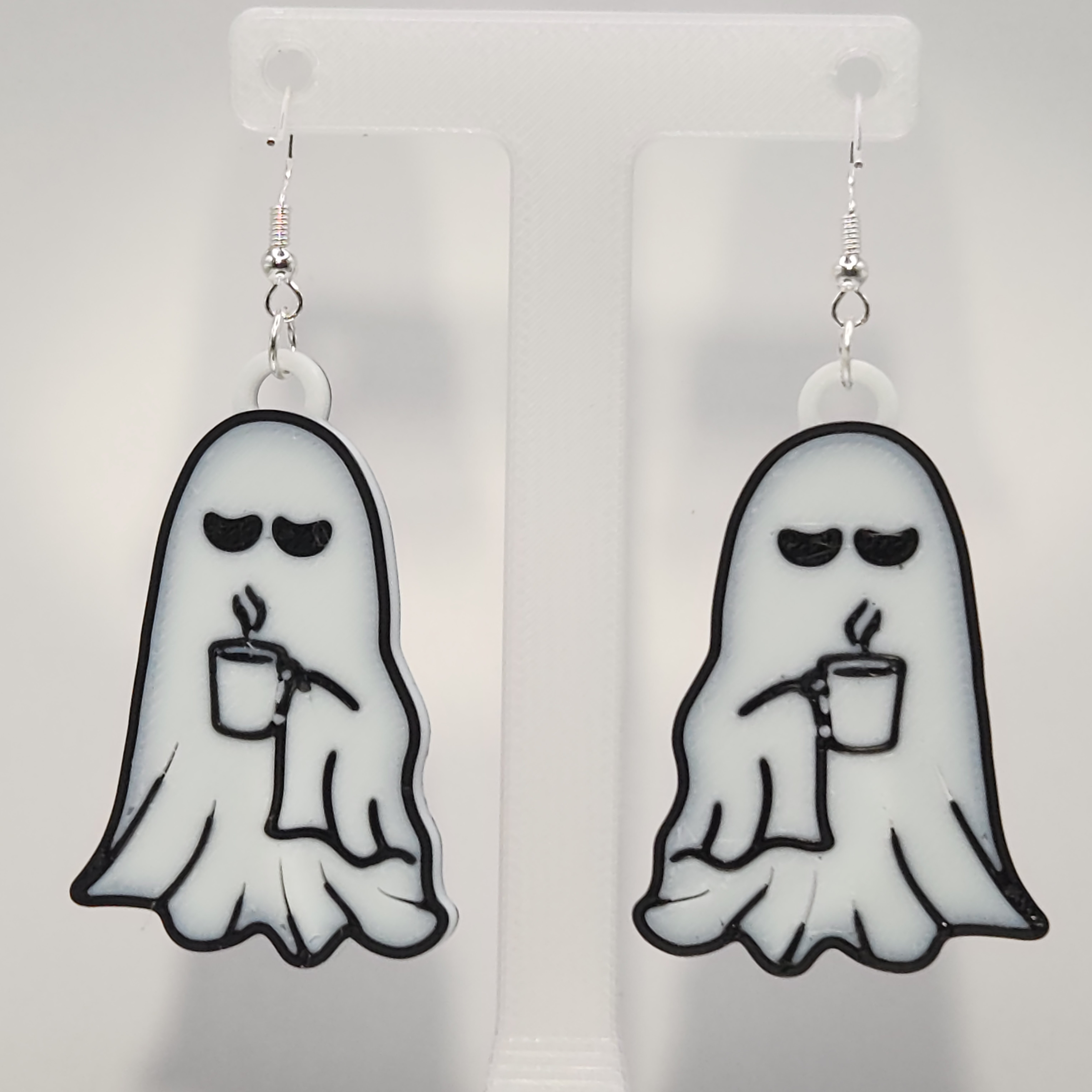 Ghost Drinking Coffee Earrings