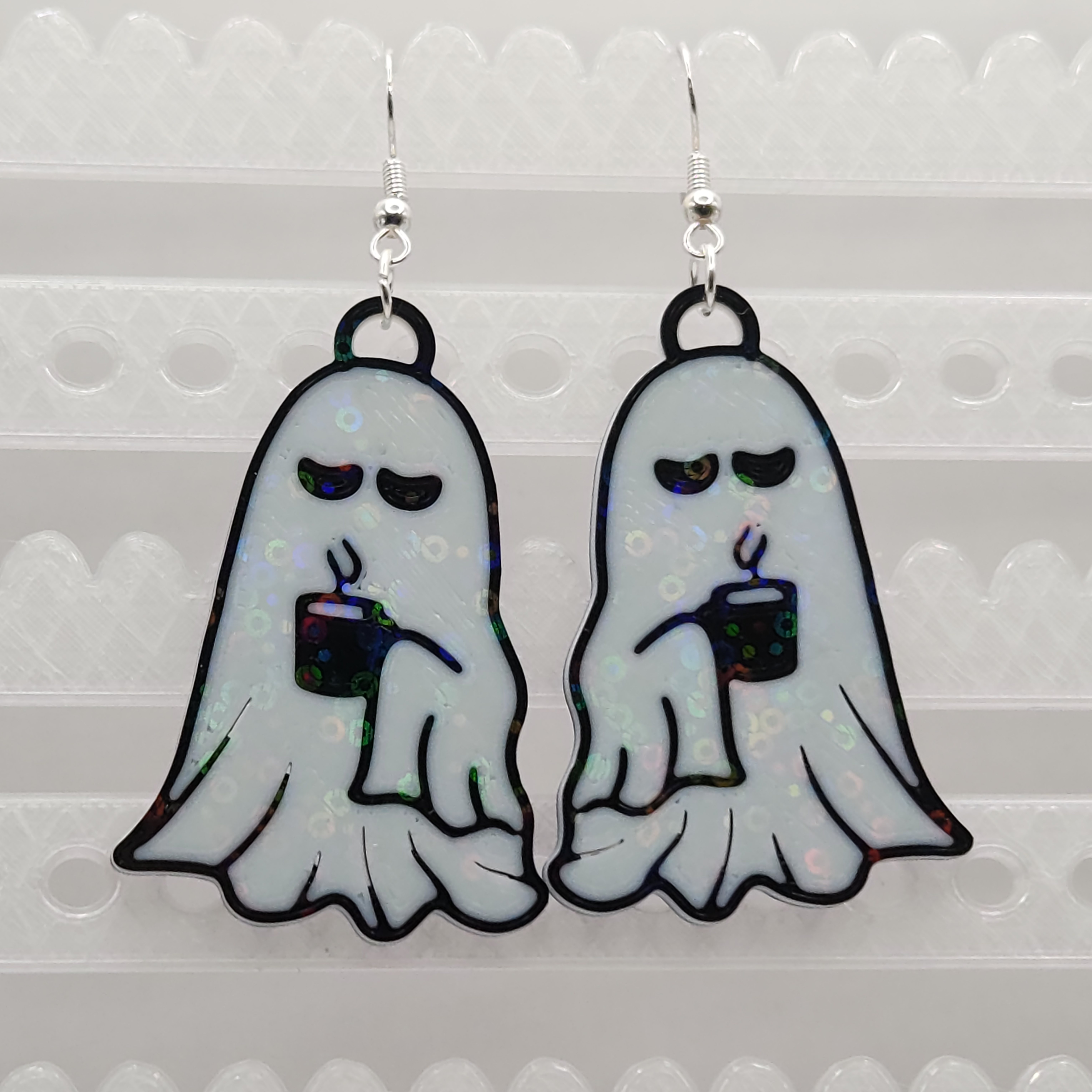 Ghost Drinking Coffee Earrings