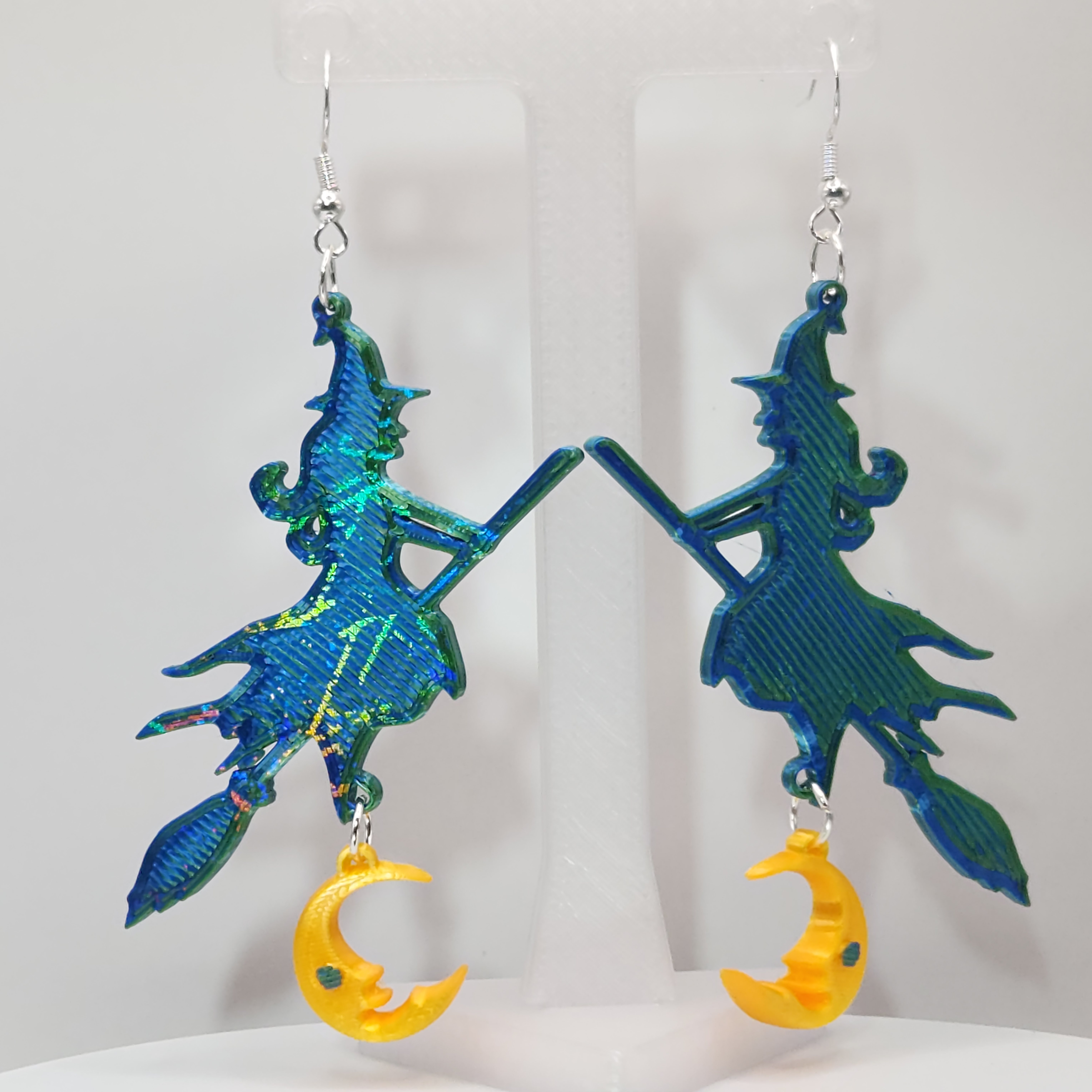 Witch on Broomstick Over a Moon Earrings