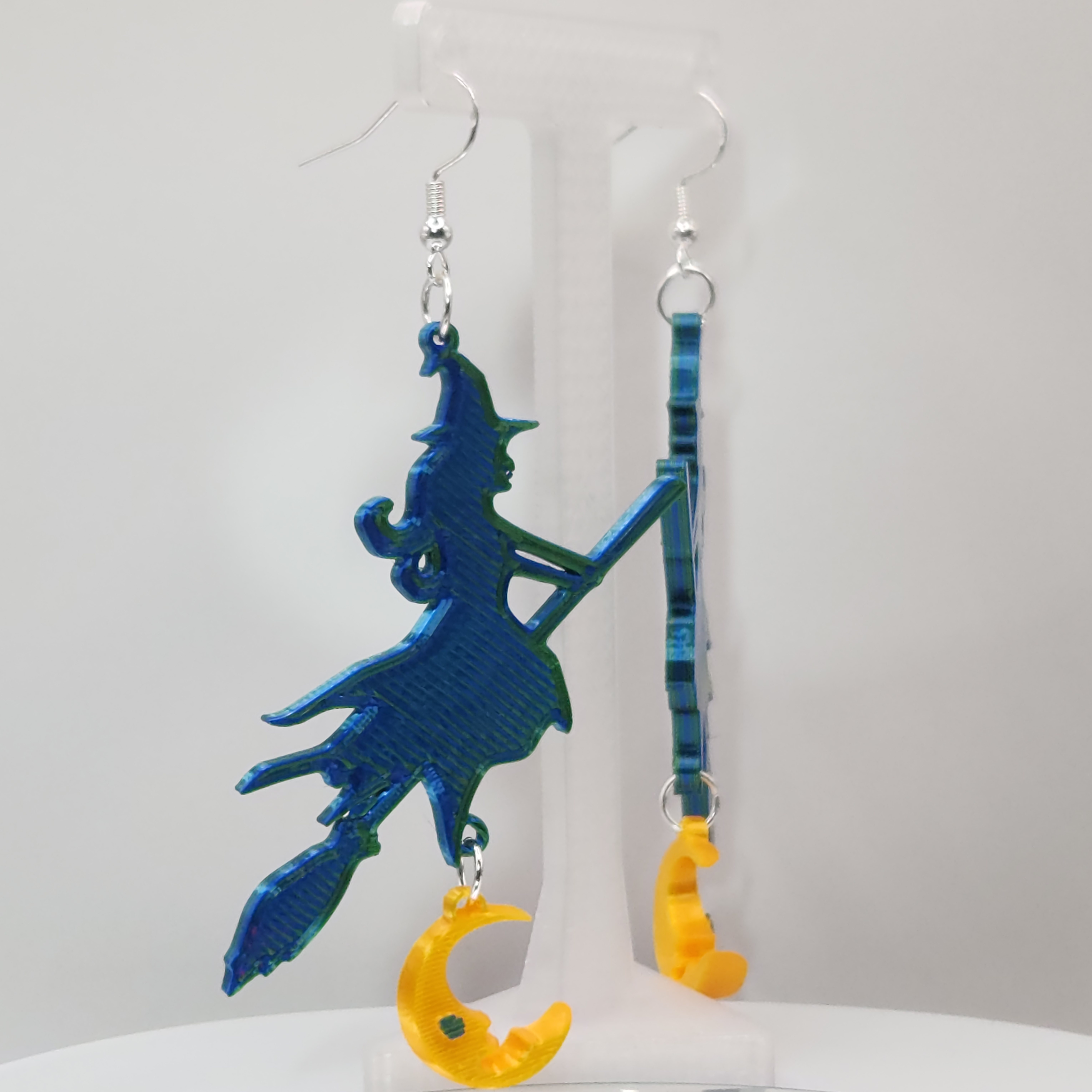 Witch on Broomstick Over a Moon Earrings