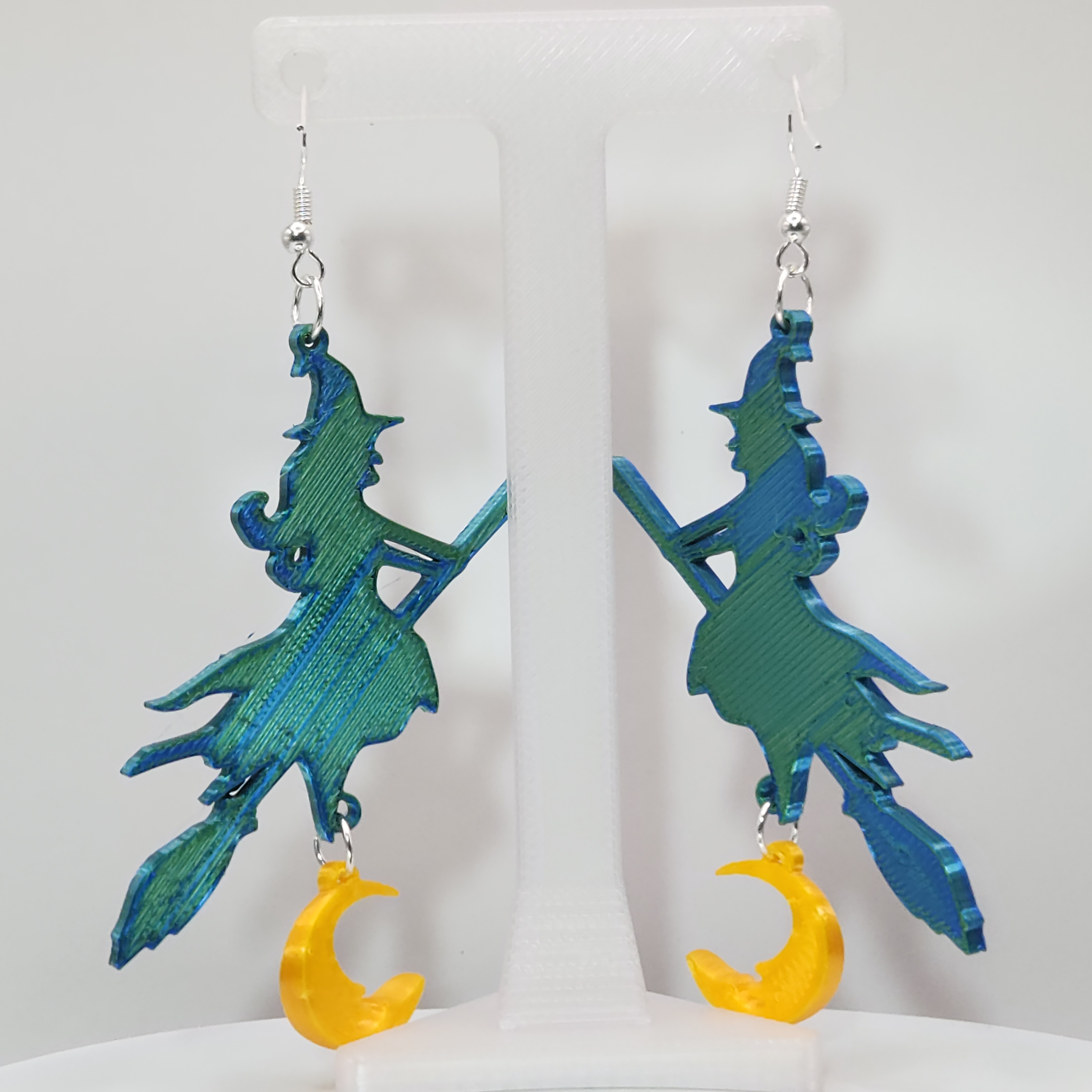Witch on Broomstick Over a Moon Earrings