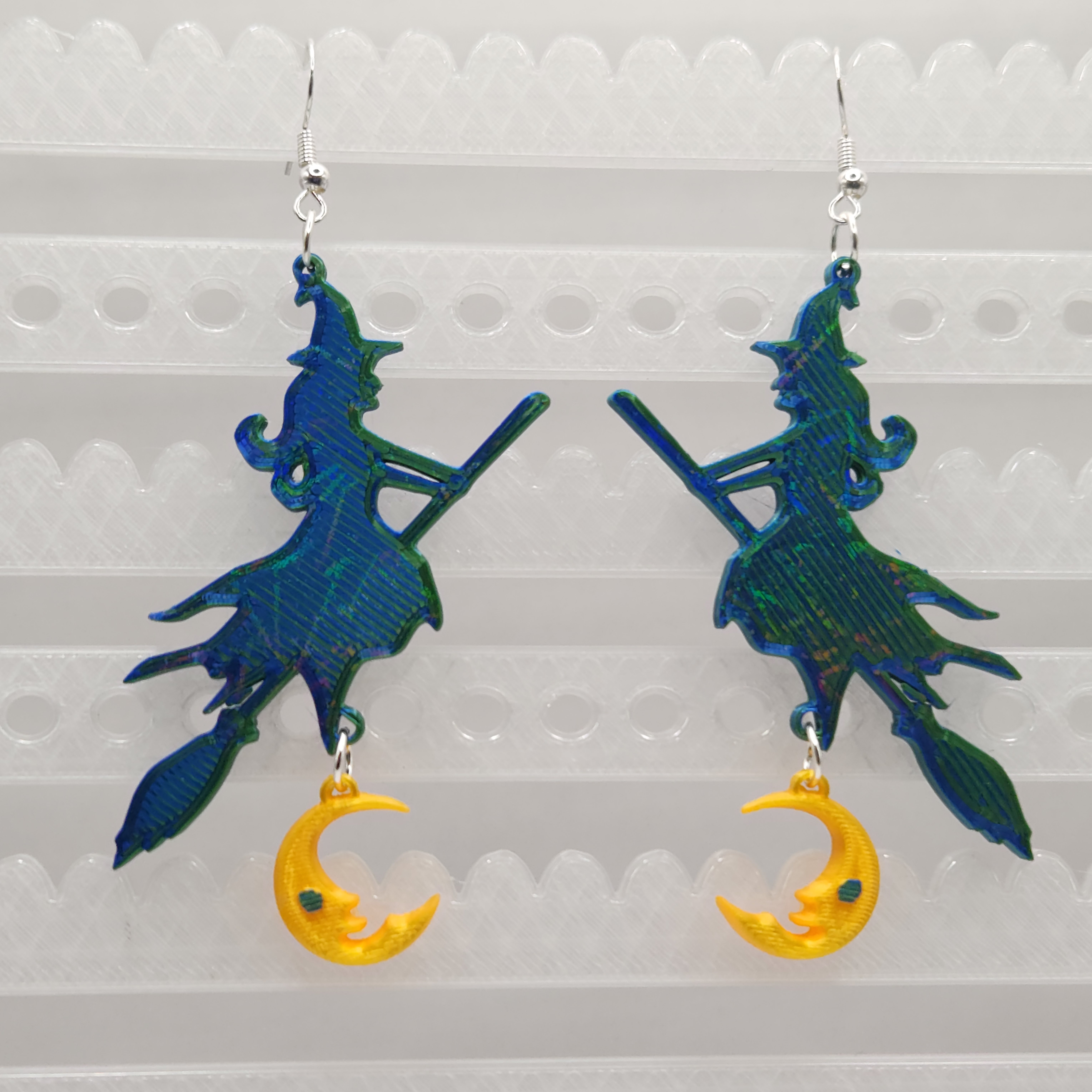 Witch on Broomstick Over a Moon Earrings