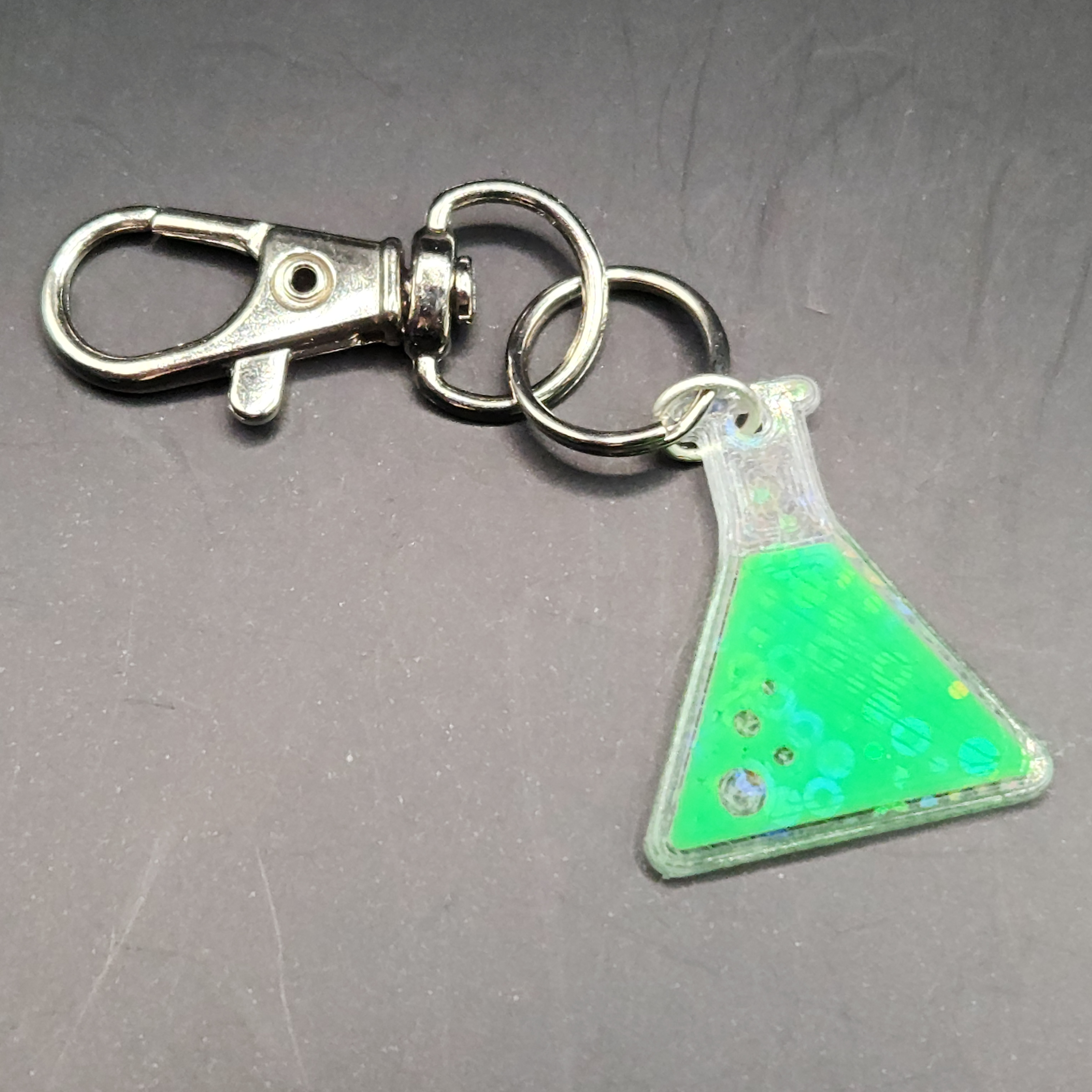 Green Chemical Flask Hologram Bag Charm