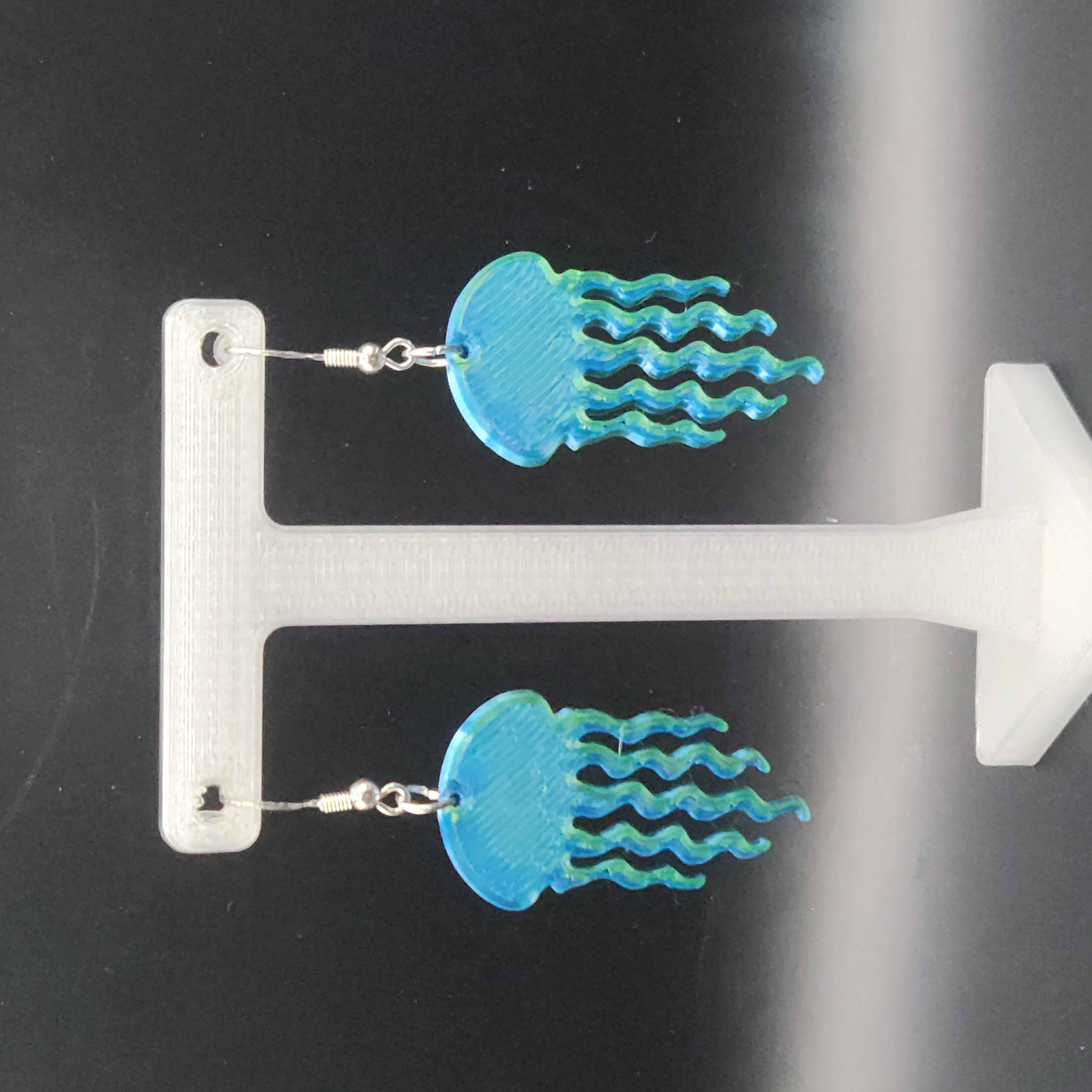 Blue-Green Hologram Jellyfish Earrings