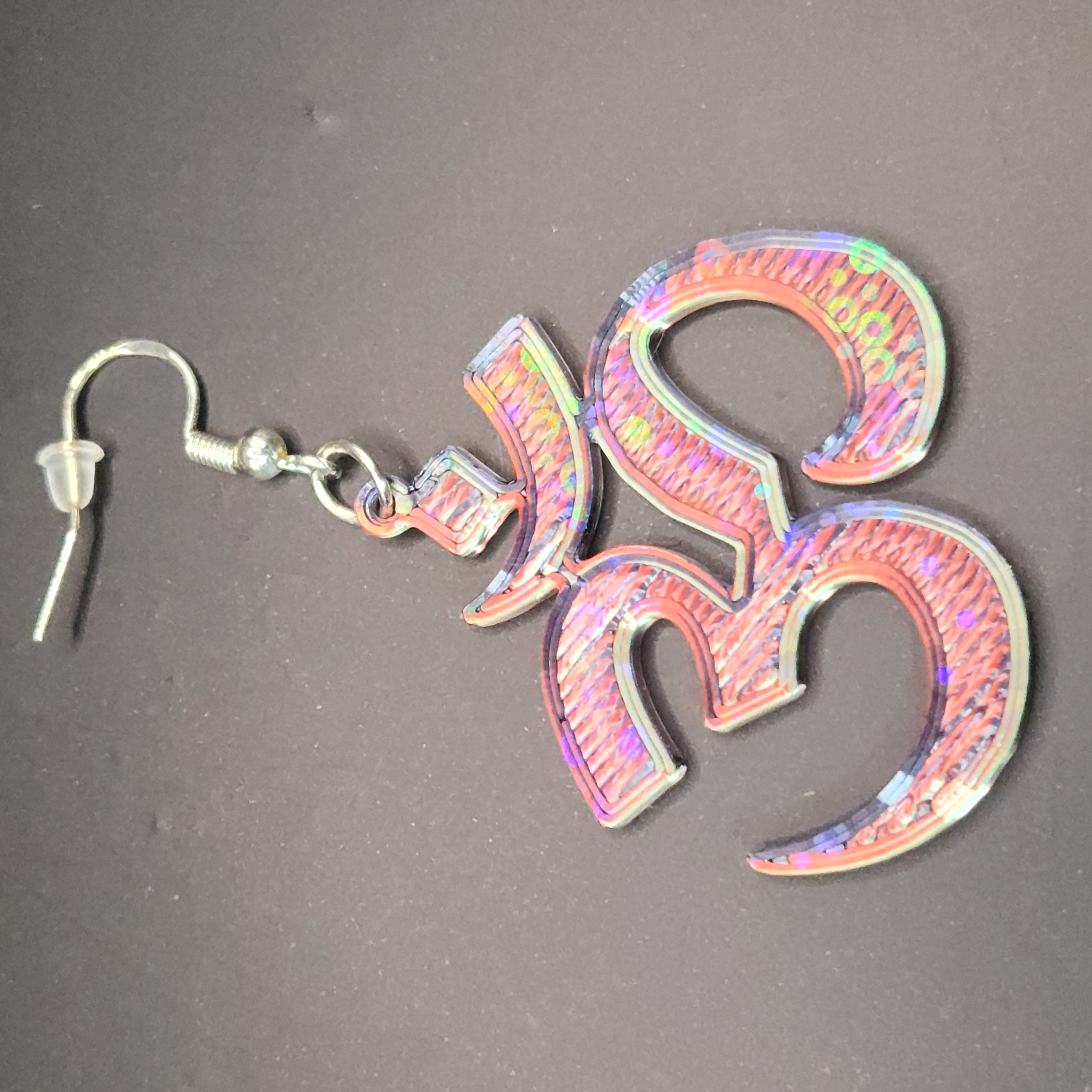 Colorful Hologram Blacklight Reactive OM Symbol Earring