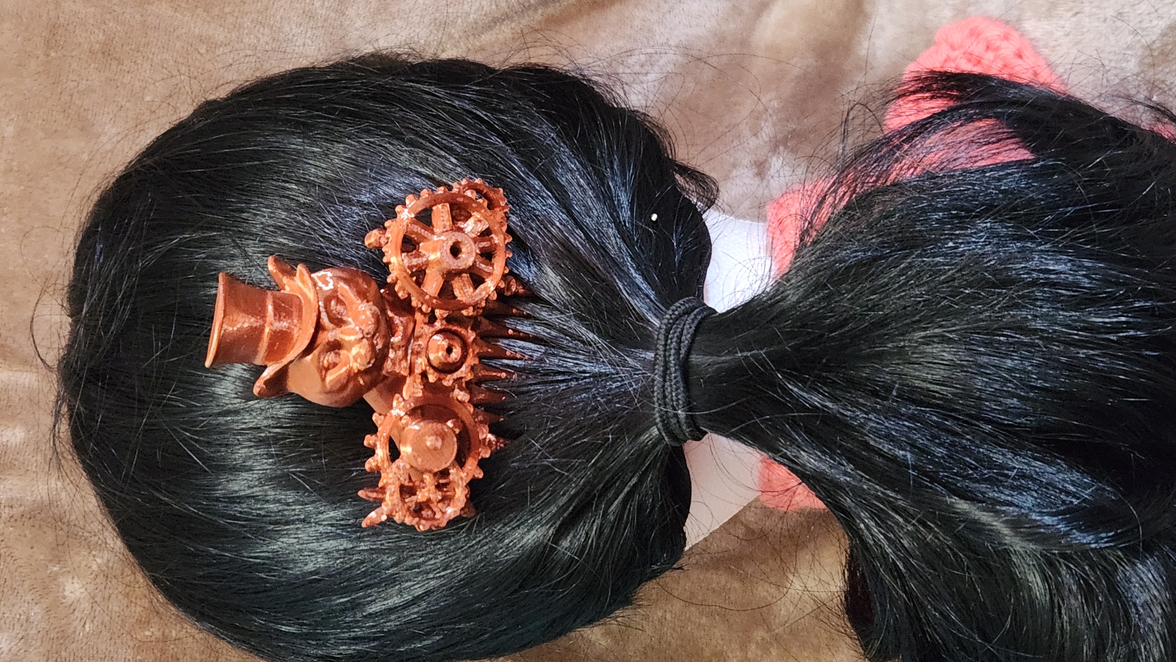 Steampunk Cat in Top Hat Gear Hair Clip