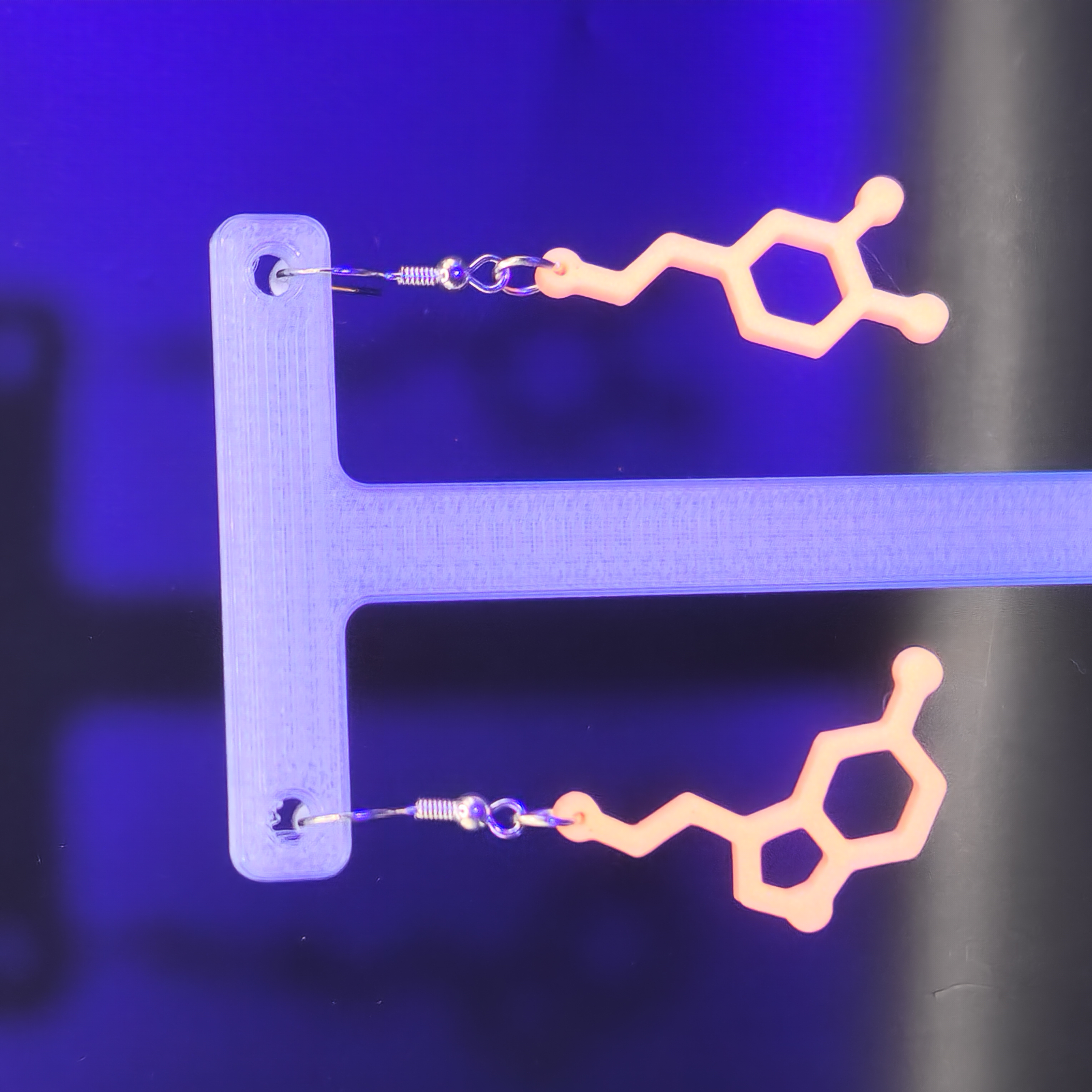 Glowing Dopamine and Serotonin Molecule Earrings 3Dprinted