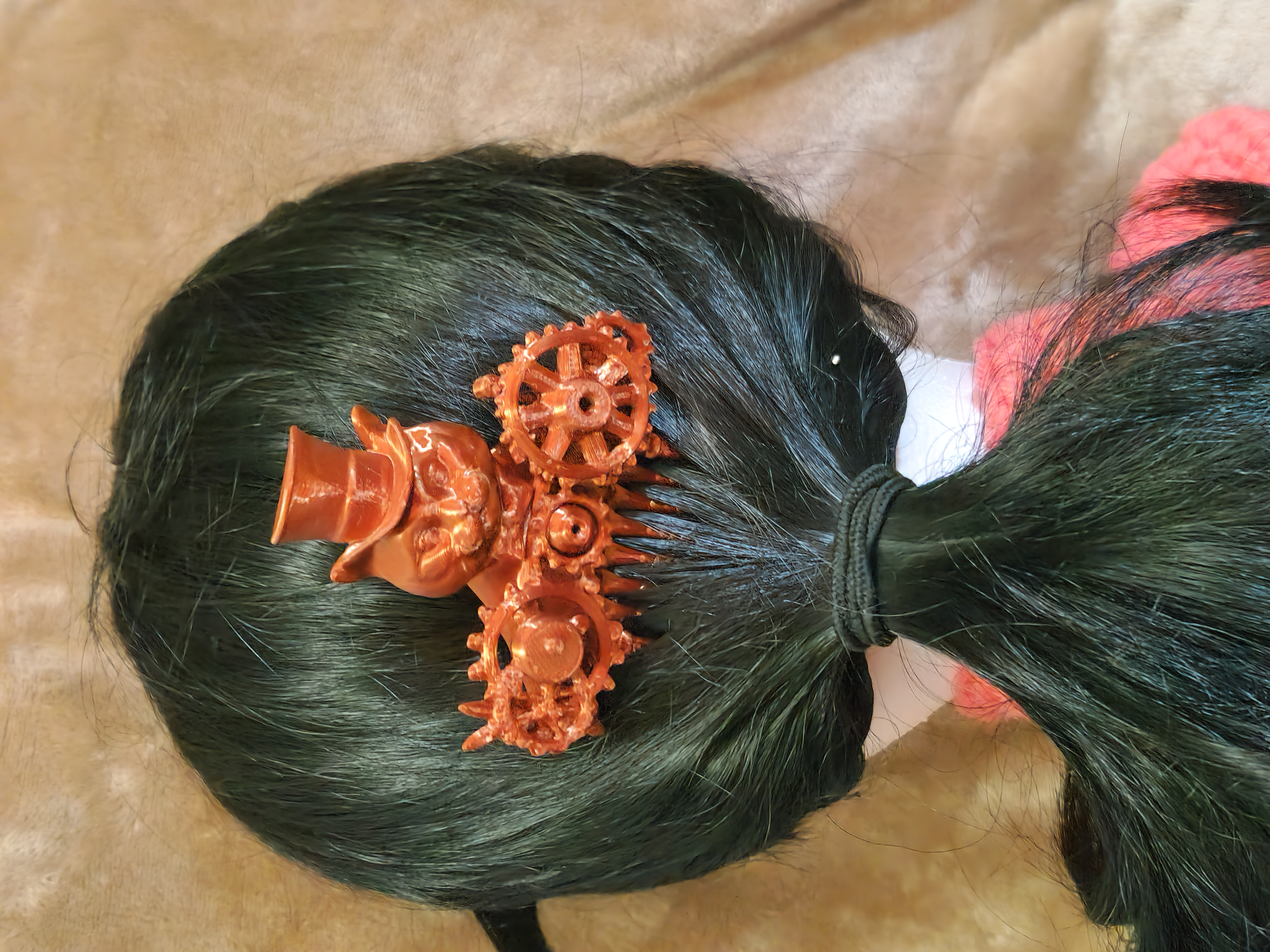 Steampunk Cat in Top Hat Gear Hair Clip