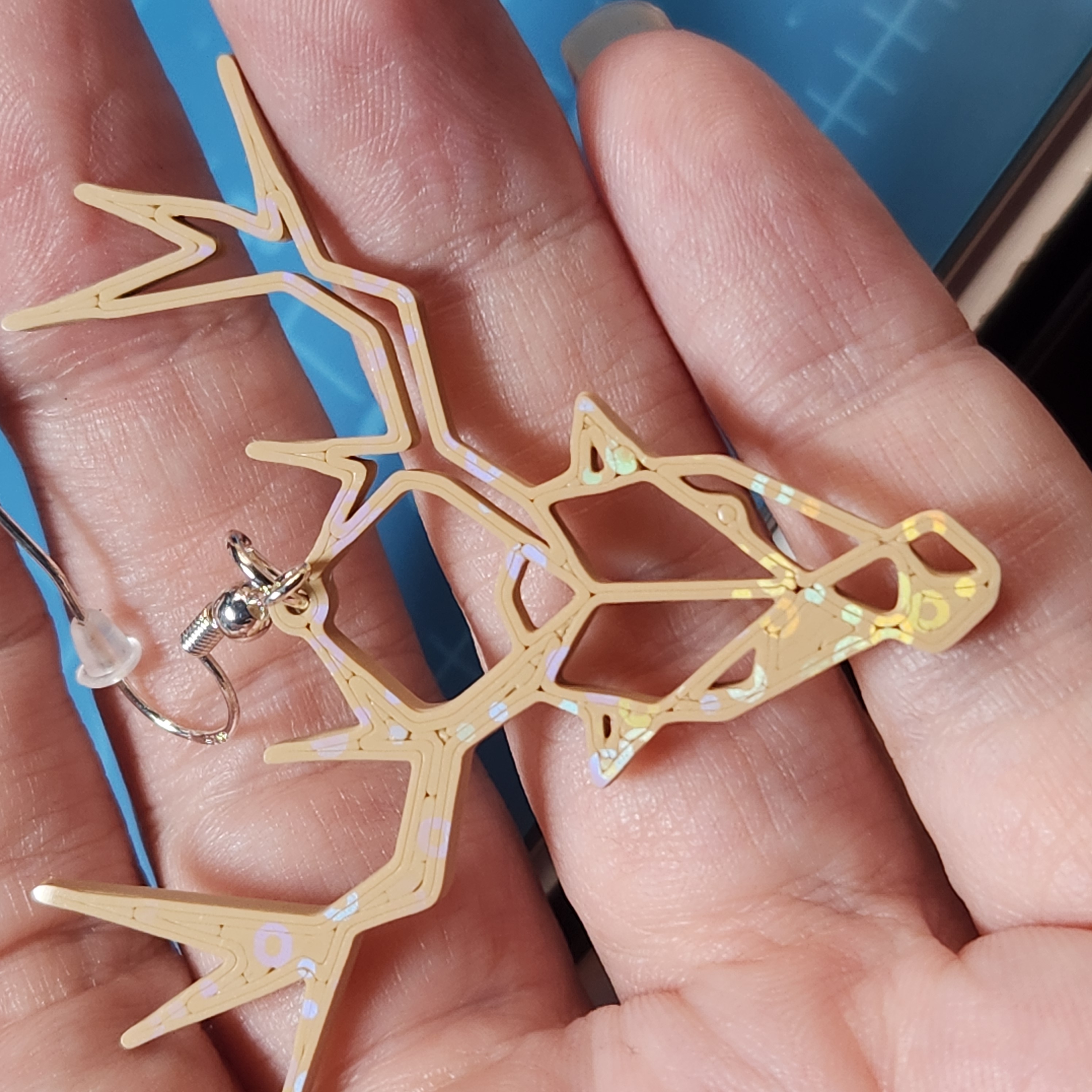 Hologram Geometric Deer Head Earring 3D Printed Accessory