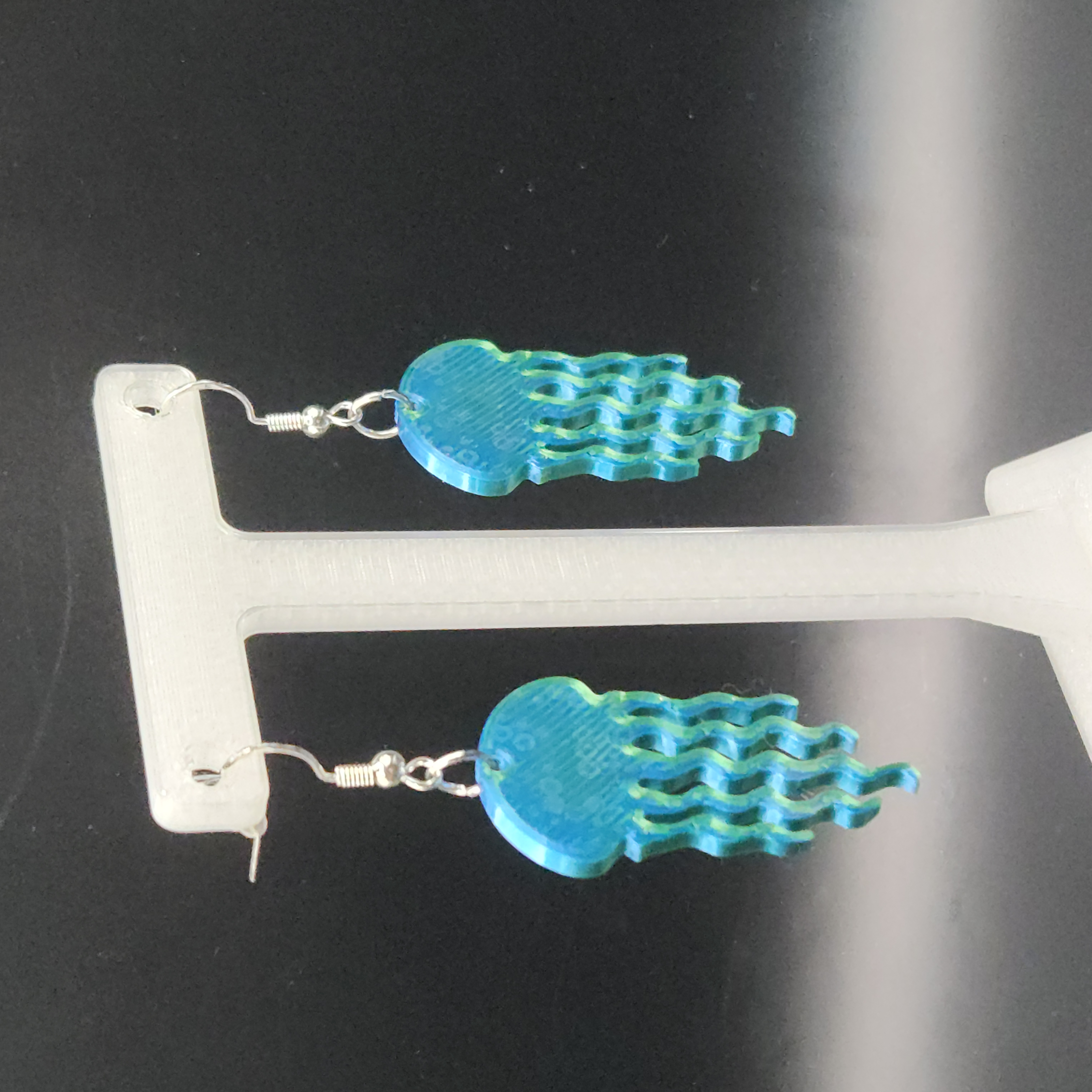 Blue-Green Hologram Jellyfish Earrings