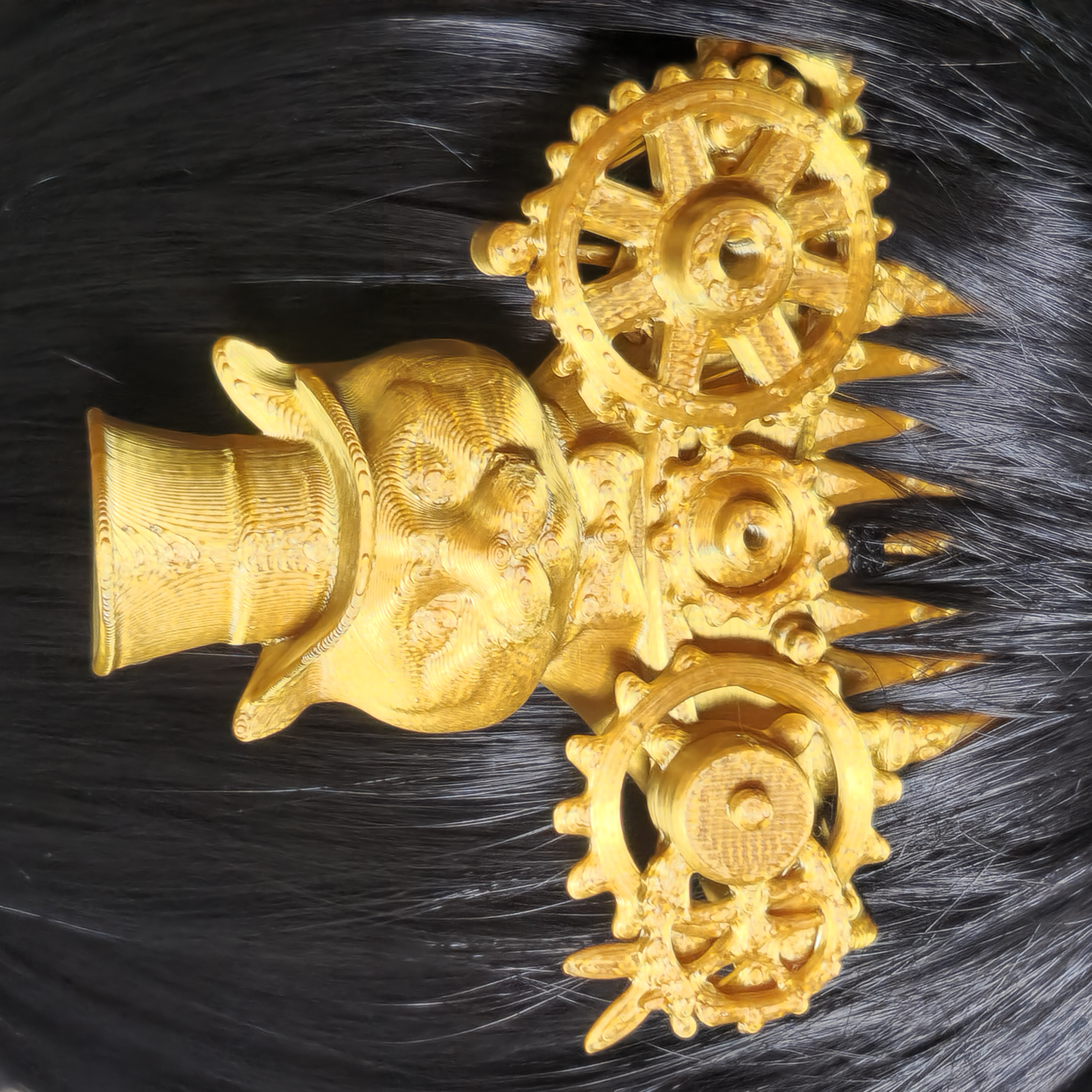 Steampunk Golden Cat in a Top Hat Hair Comb 3D Printed Hair Accessory