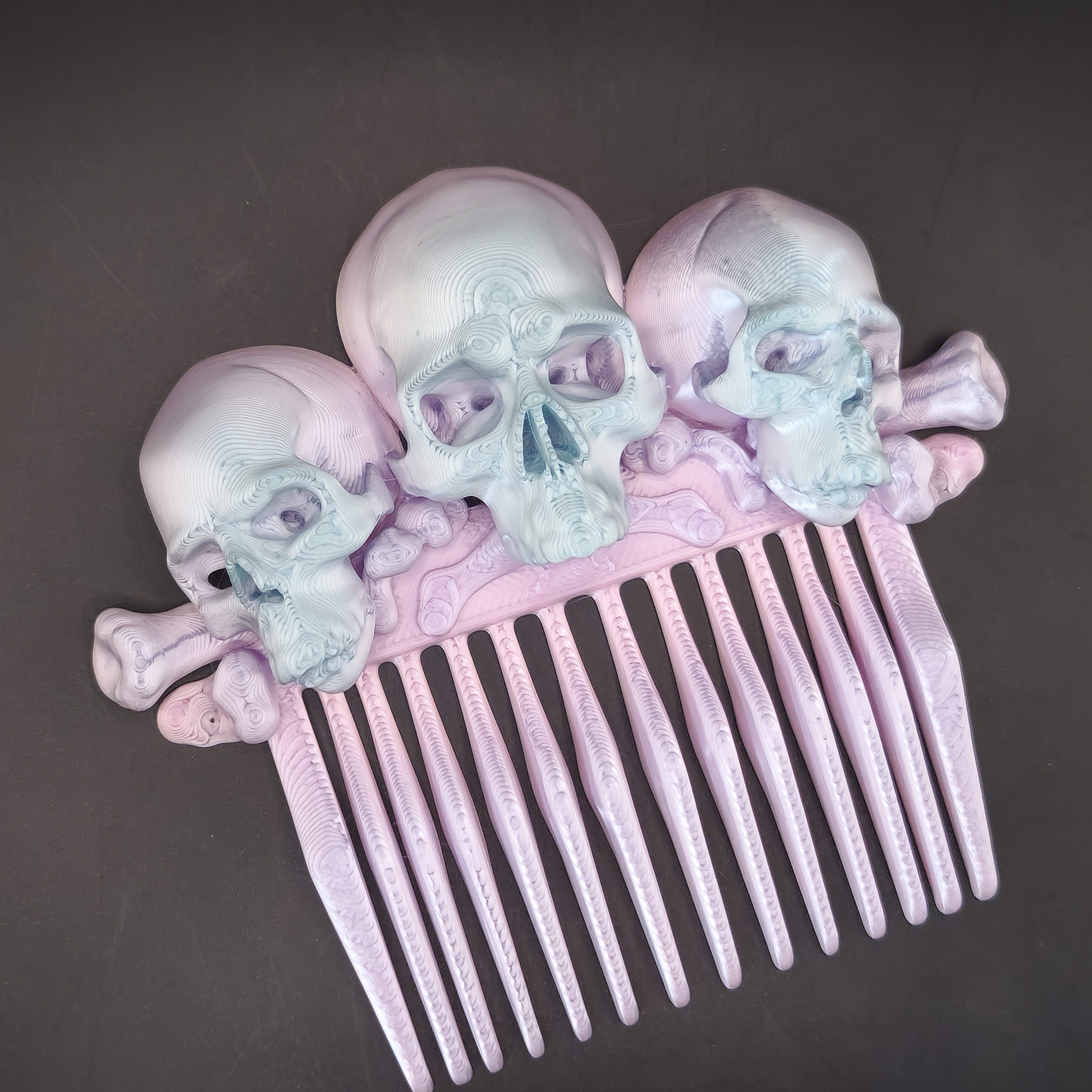 Halloween 3D Printed Skull Hair Comb Narrow Tooth Style