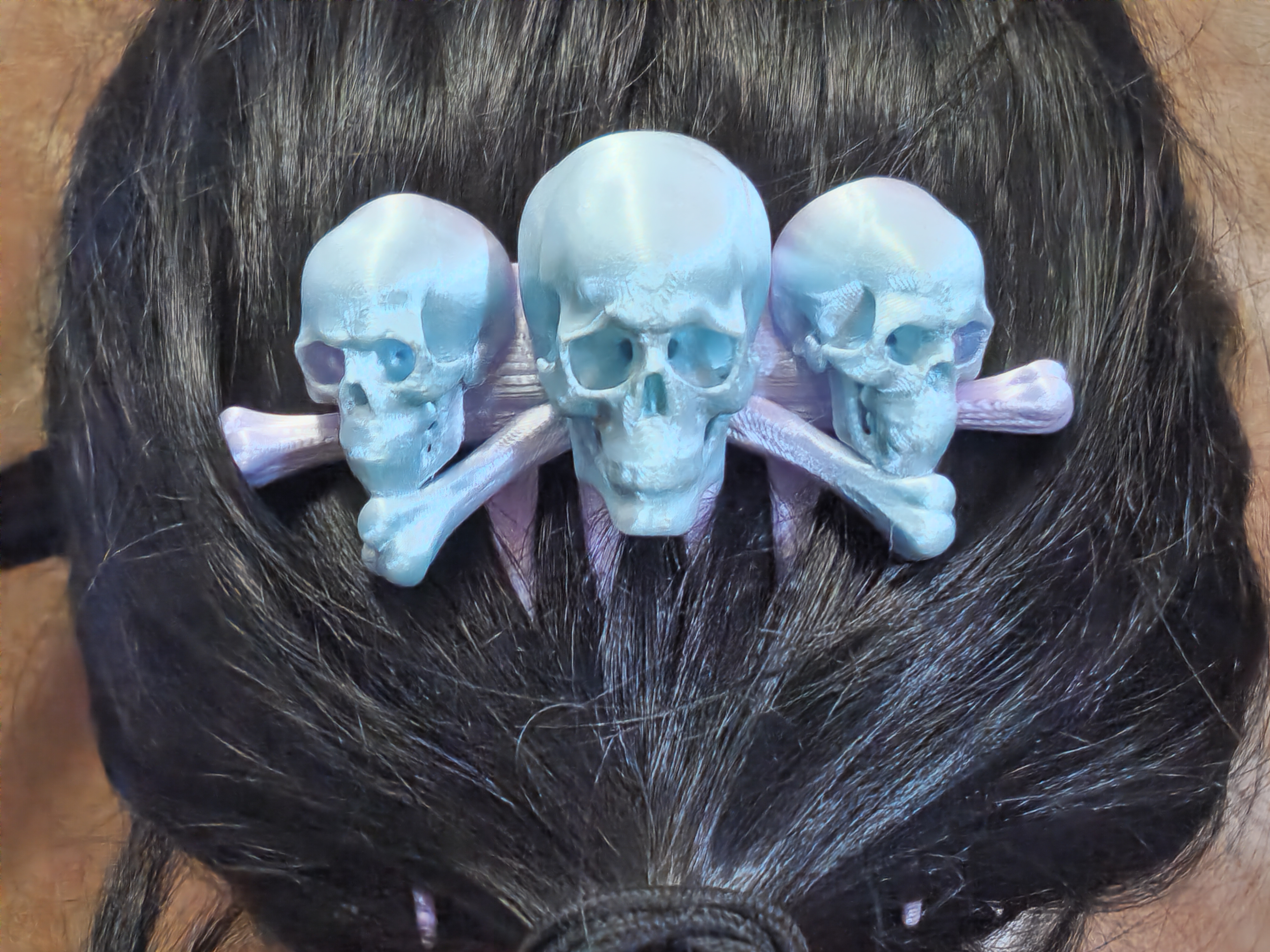 Halloween Skull and Bones Goth 3D Printed Hair Comb Wide Tooth Style