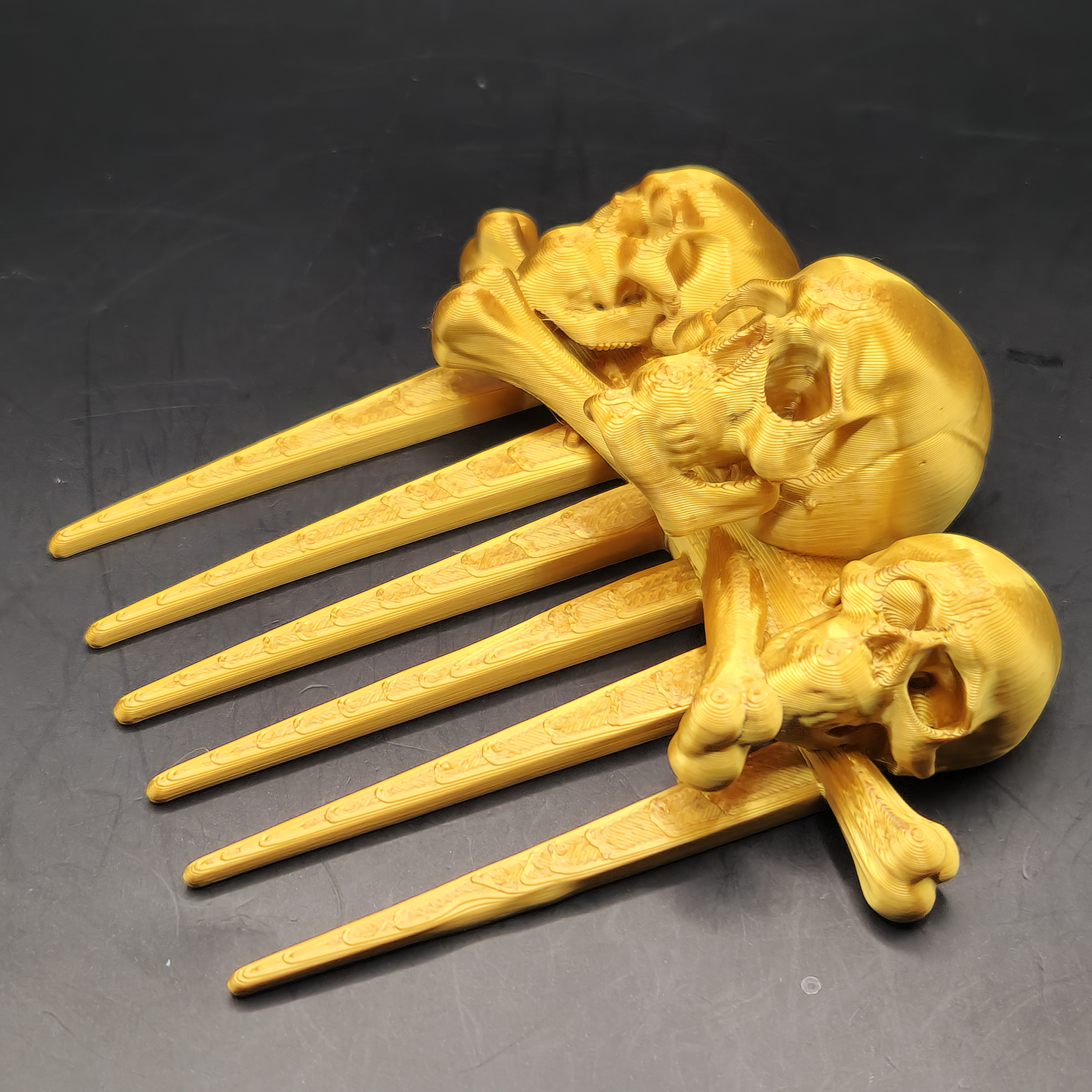 Halloween Goth Golden Skull Hair Comb Wide Tooth