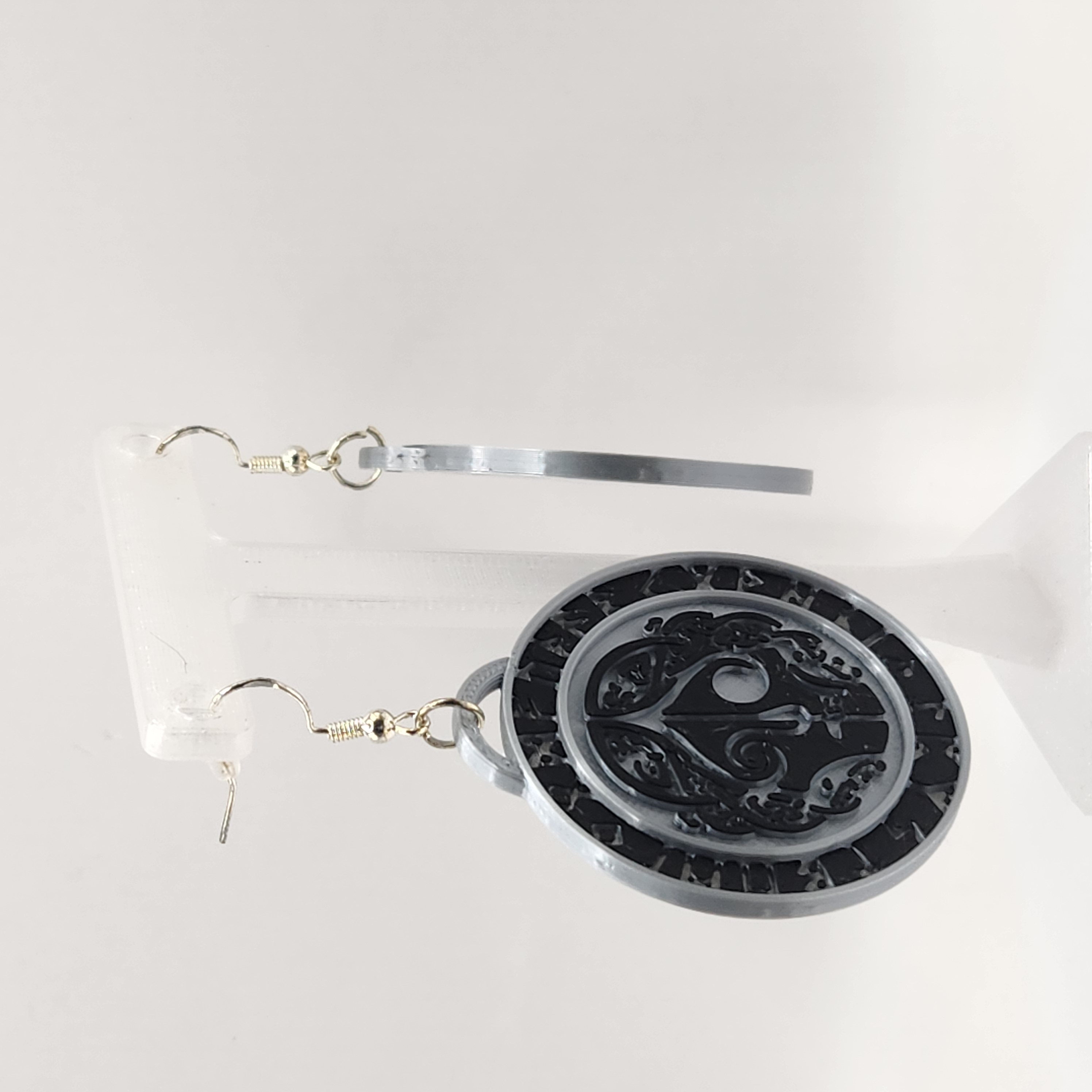 Silver and Black 3D printed Viking Goddess Hel Earrings 