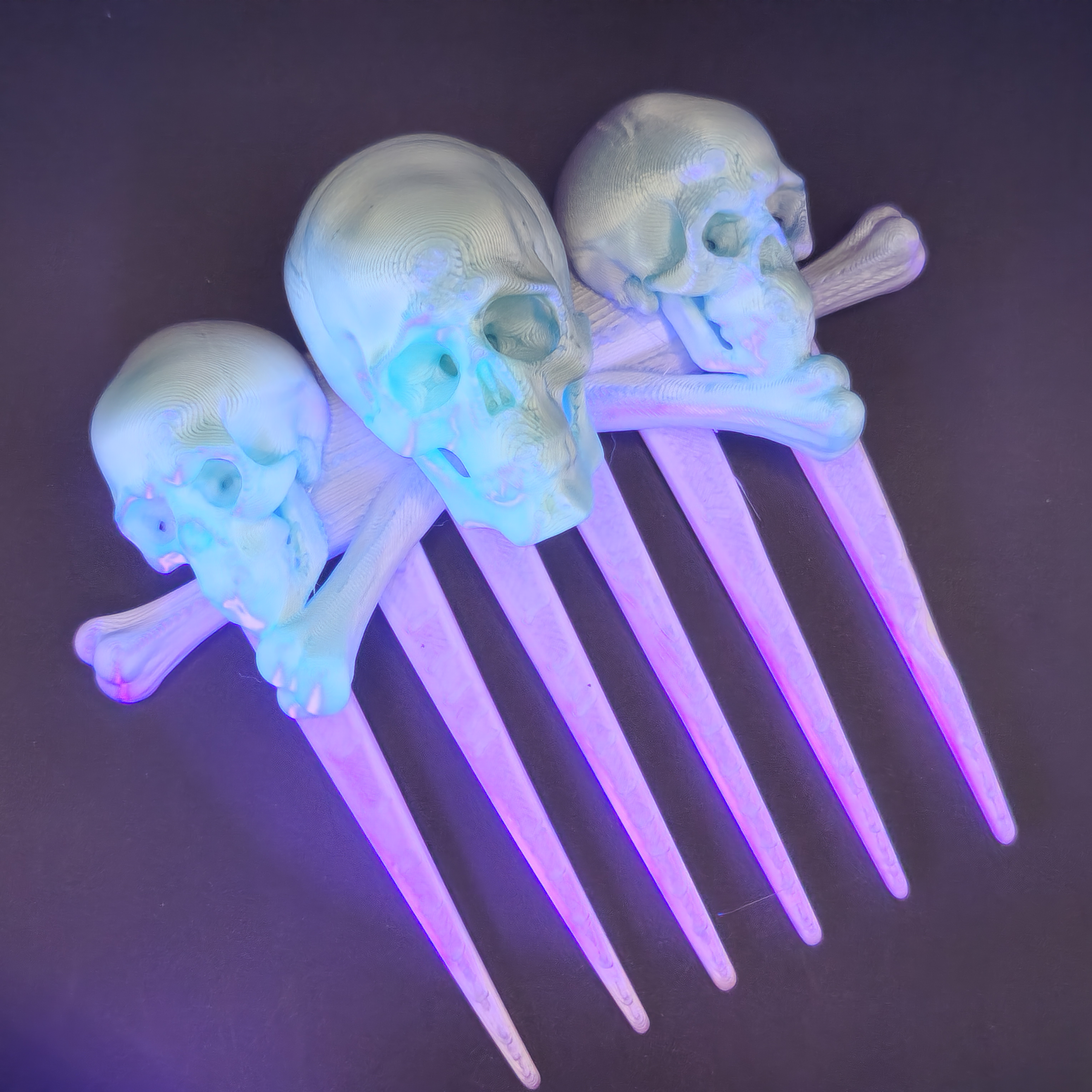 Halloween Skull and Bones Goth 3D Printed Hair Comb Wide Tooth Style