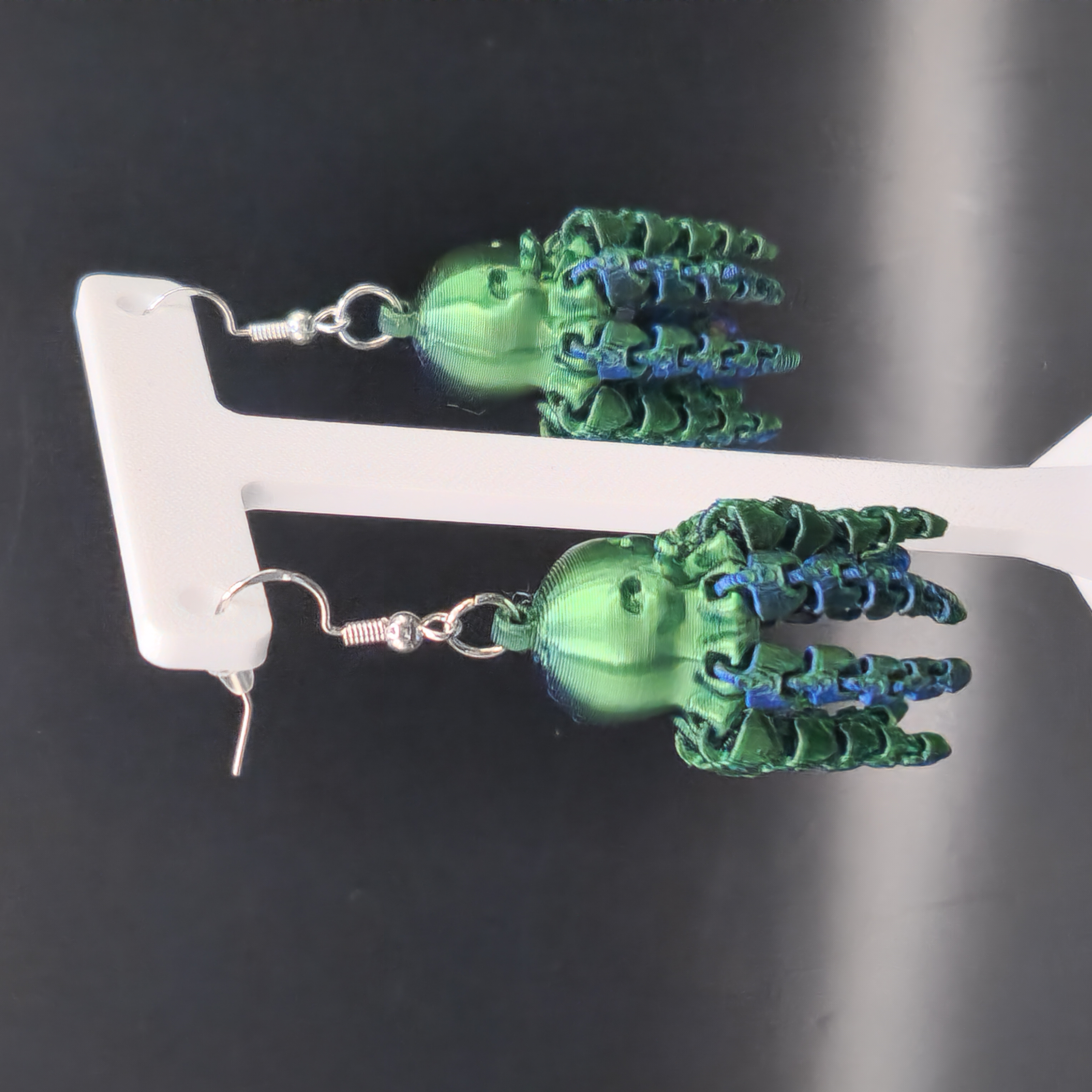Articulated Blue and Green Octopus Earrings 3D Printed Accessory